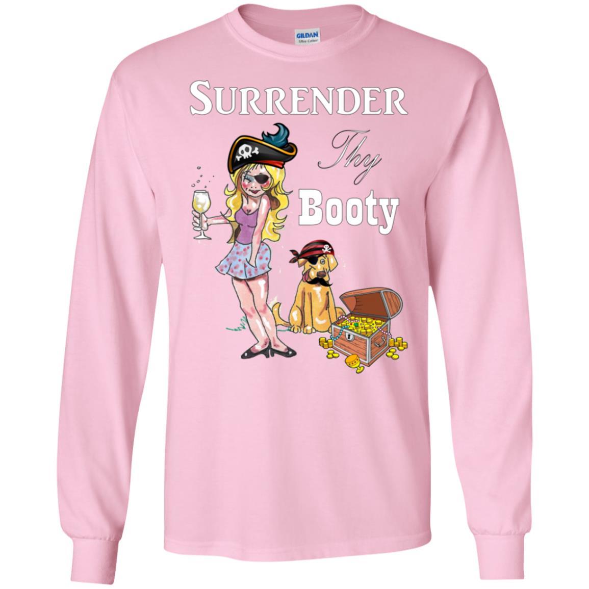 WineyBitches.Co Surrender Thy Booty Long Sleeve Ultra Soft Cotton T-Shirt for Women | Vintage Graphic Tee | Casual Wear & Lounge Outfit