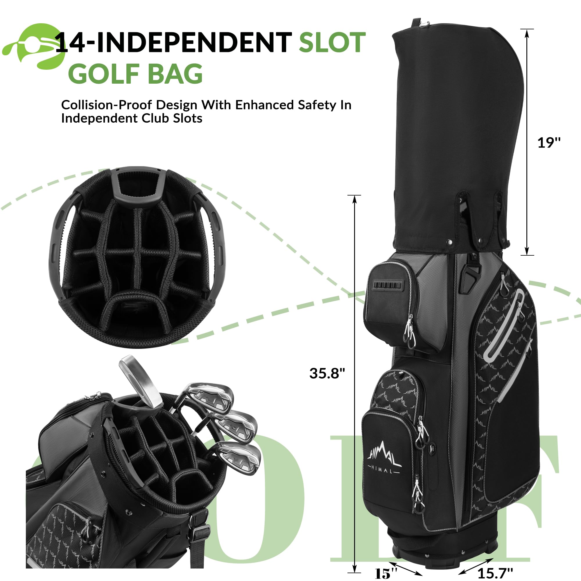 **14-Way Golf Cart Bag with Full-Length Divider Top & Multiple Pockets - Durable Men's Golf Bag with Comfortable Handles & Rain Cover - Perfect for Golf Courses, Driving Ranges & Tournaments**