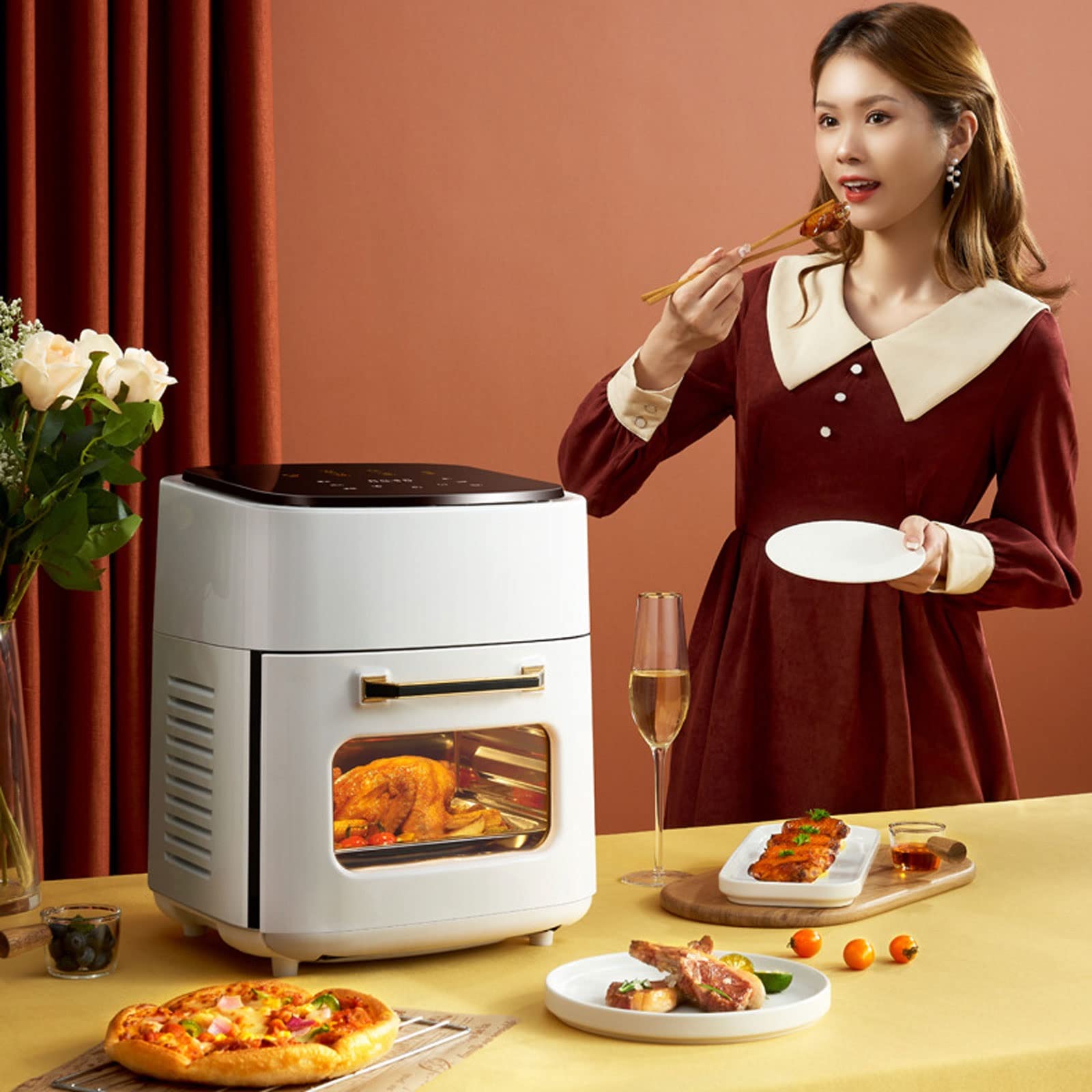 Ninja Air Fryer Oven with Touch Screen - 6.5QT Large Capacity, Digital Visual Controls, Multi-Function Cooker for Healthy Frying, Baking, Roasting & Reheating - Perfect for Family Meals & Party Snacks (Black)
