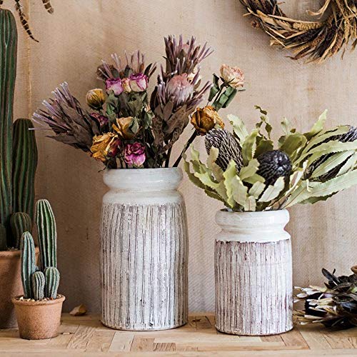 RusticReach Glazed Ceramic Abstract Brown Stripe White Vase - Handmade Home Decor for Living Room, Dining Table & Wedding Centerpiece