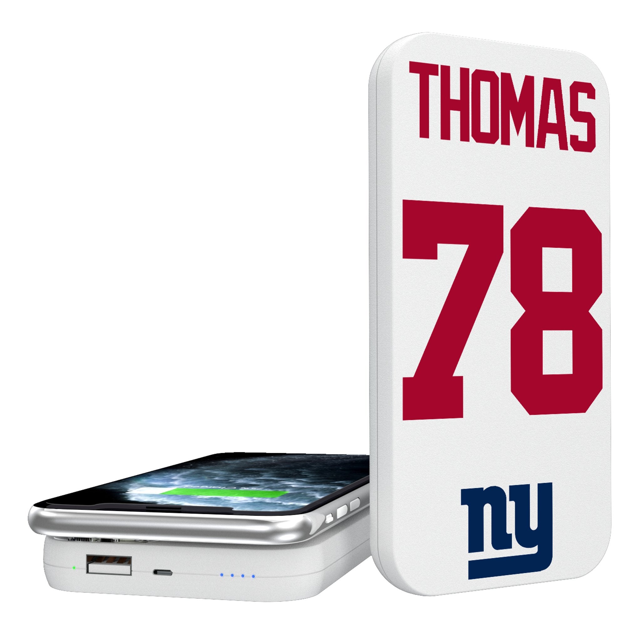 Andrew Thomas New York Giants 78 Ready 5000mAh Portable Wireless Charger - Fast Charging Power Bank for iPhone, Samsung & Android - Perfect for Travel, Office & Game Day