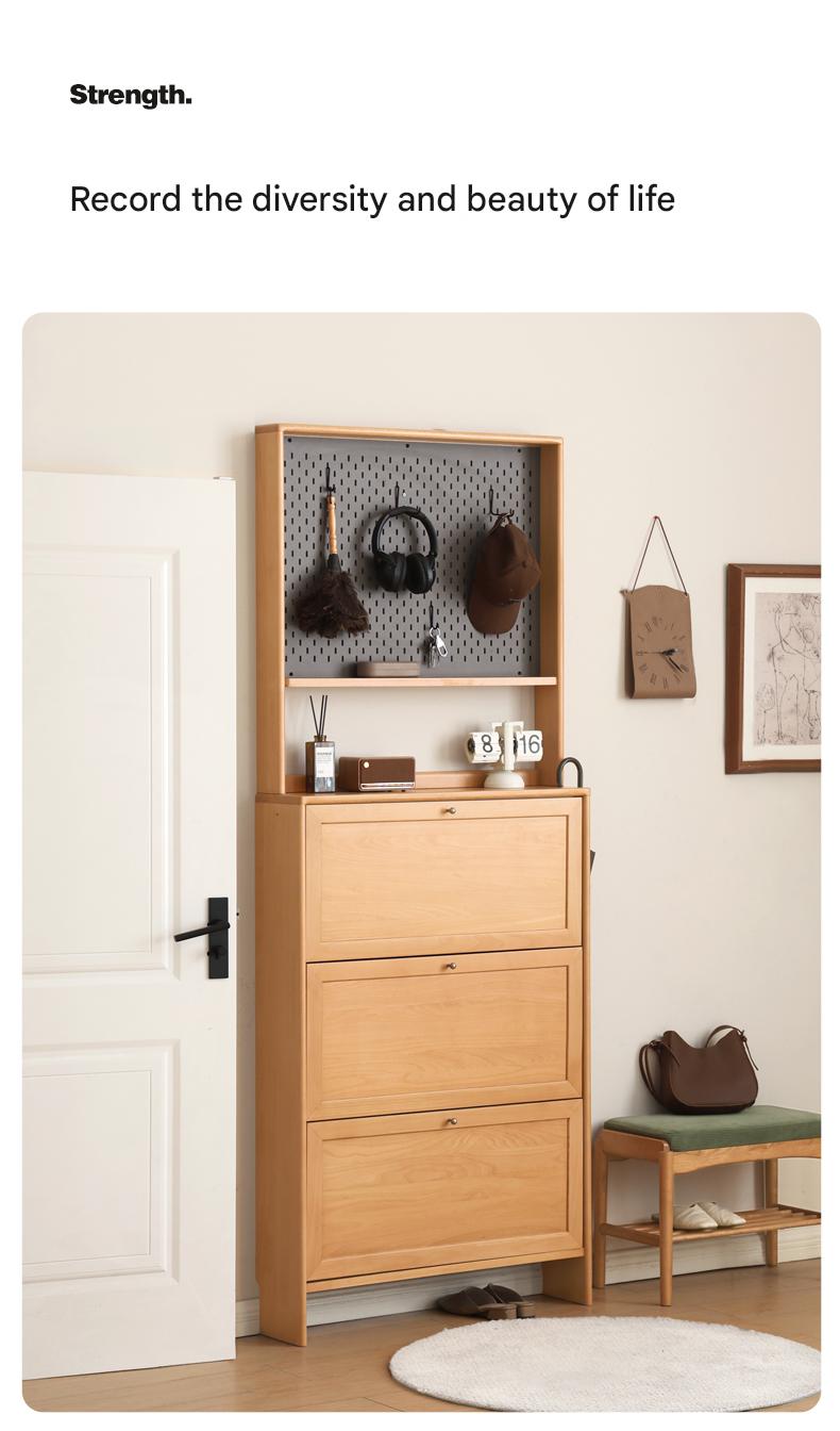 Beech Solid Wood Ultra Thin Flip Shoe Cabinet - Space Saving Shoe Storage for Entryway, Closet & Small Apartments