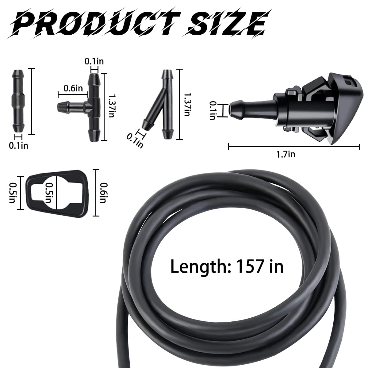 AUCELI 22-Piece Windshield Washer Hose Kit - 4M Washer Fluid Hose, 6 Hose Connectors & 2 Fan Nozzles - Universal Fit for Most Cars - Connect Water Pump to Nozzles - Perfect for Windshield Cleaning & Fluid Replacement