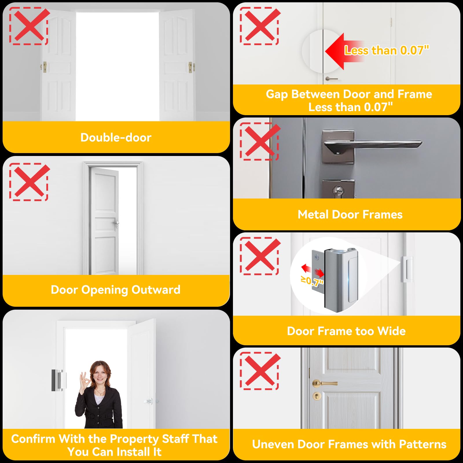 4 Pack Heavy Duty Home Security Door Lock - 800 lbs Force Resistance for Inward Swinging Doors, Anti-Break-In Reinforcement Lock with 8 Screws | Extra Protection for Apartments, Rental Homes & Privacy Security (Ideal for Front Doors, Bedrooms & Home Offices)