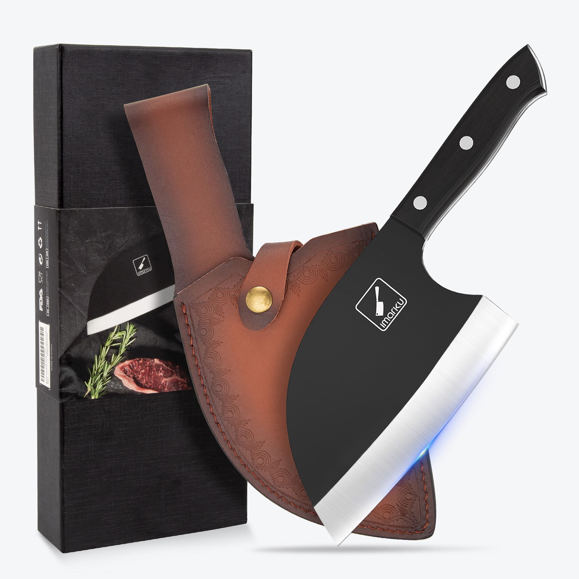 Imarku 6.7 Inch Professional Butcher Knife with Sheath - High Carbon German Steel - Heavy Duty Meat Cleaver for Butchers, Chefs & Home Cooking - Perfect for Cutting Meat, Poultry & Vegetables