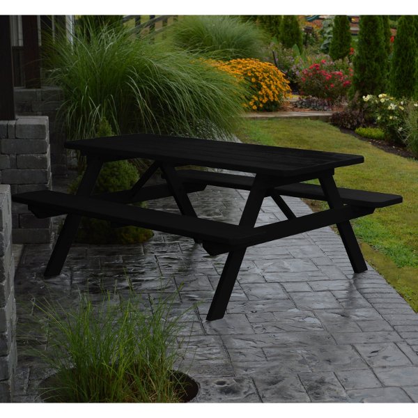 Durable Yellow Pine Picnic Table with Attached Benches - Outdoor Dining Set for Backyard, Patio & Garden Gatherings