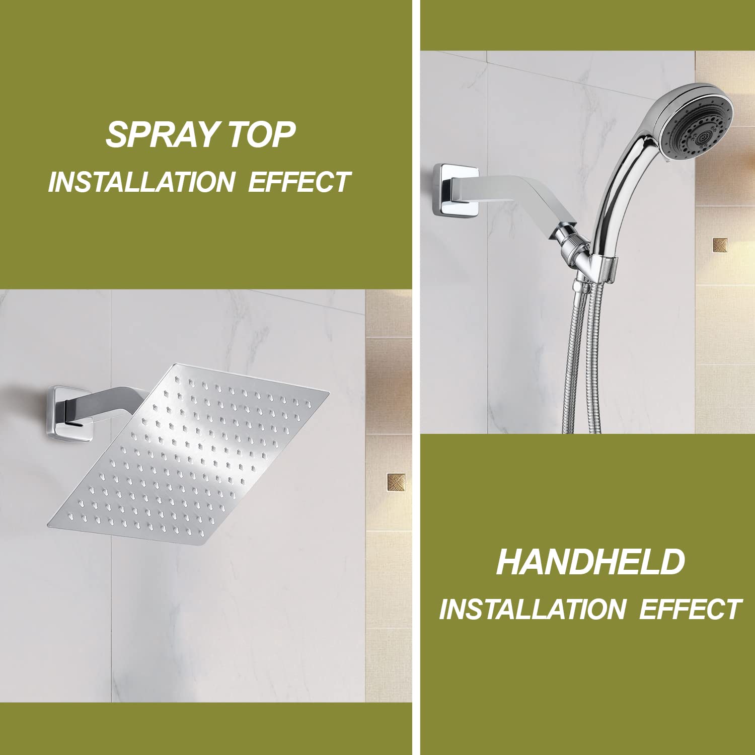 8 Inch Square Wall Mount Shower Arm with Flange - Chrome Shower Extension Arm for Fixed Showerhead | Bathroom Upgrade for Modern & Space-Saving Showers