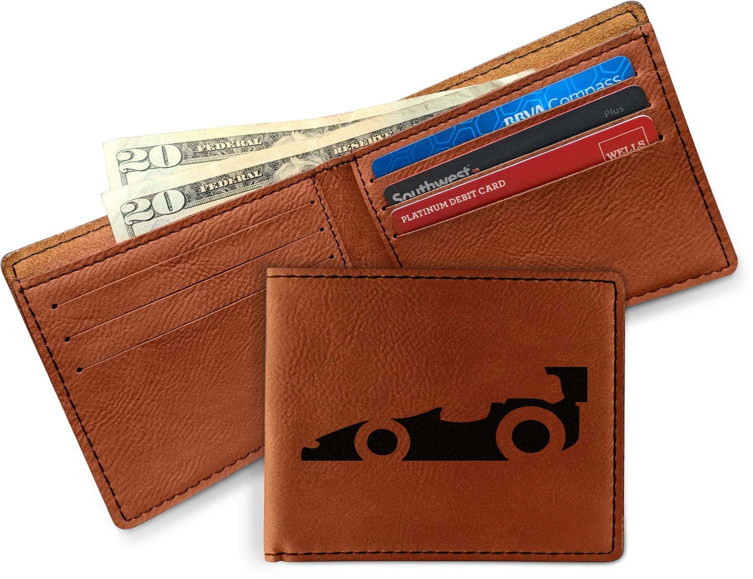 Personalized Racing Car Design Leather Bifold Wallet for Men - Double Sided RFID Blocking - Perfect Gift for Car Enthusiasts & Everyday Use