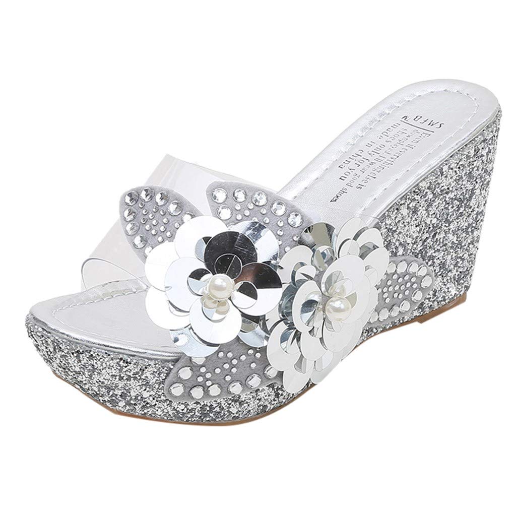 Sparkly Rhinestone Roman Wedge Sandals for Women - Fashion Summer Beach Shoes with Sequins, Casual & Cute Athletic Footwear | Perfect for Vacations, Parties & Outdoor Activities