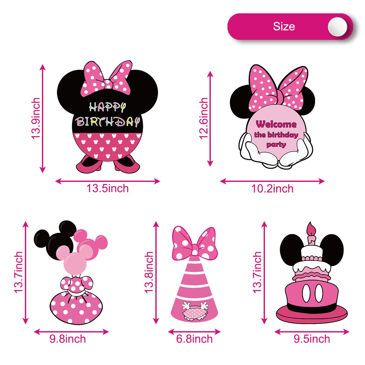 Minnie Mouse Birthday Party Decorations Set - 5PCS Cartoon Minnie Yard Lawn Signs for Girls Birthday Party | Outdoor & Indoor Party Decor, Baby Shower, Disney Theme Celebration
