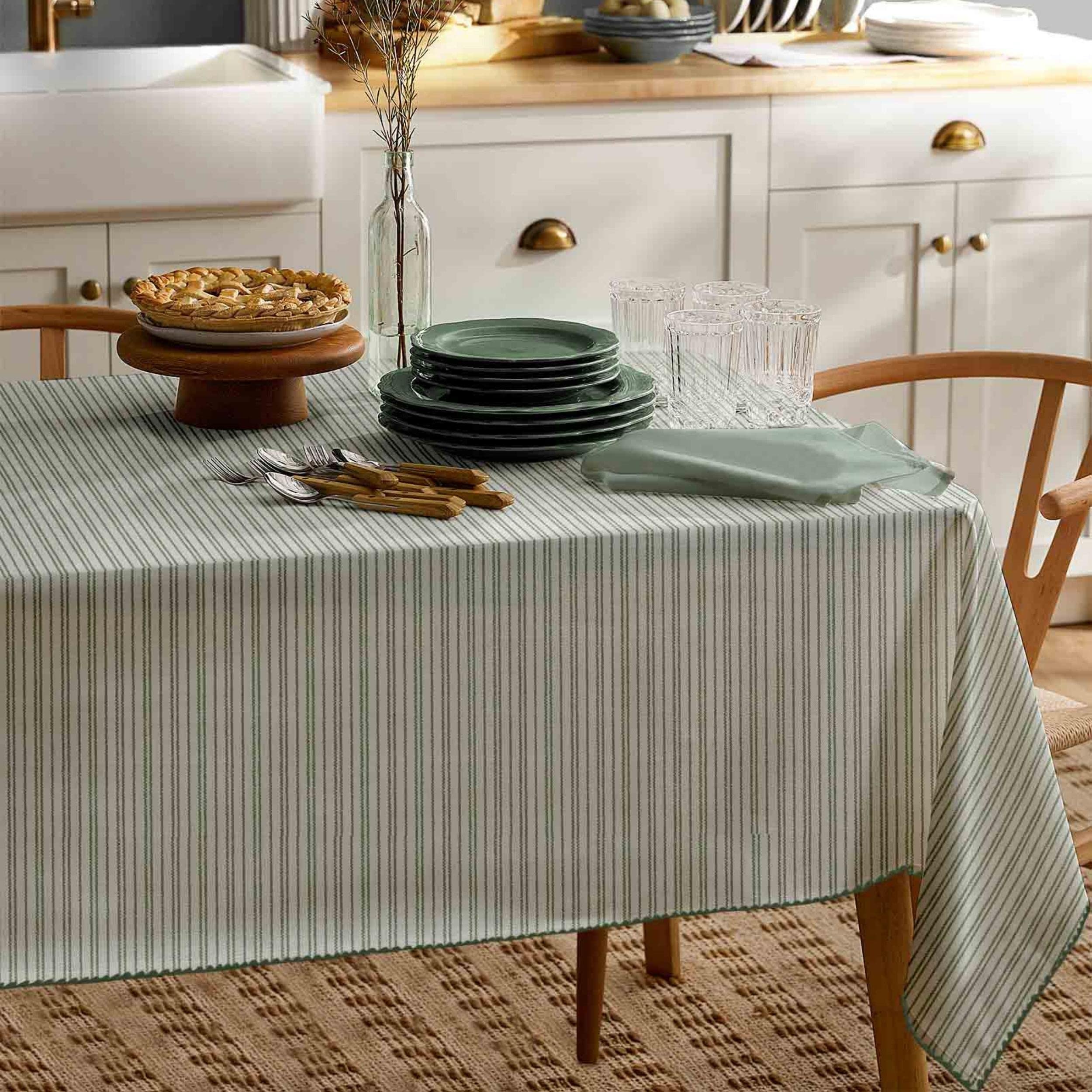 Bohemian Cotton Tablecloth 60x60 Inches - Square Table Cover for Dining, Kitchen, or Boho Home Decor in Misty Green | Machine Washable & Wrinkle Resistant