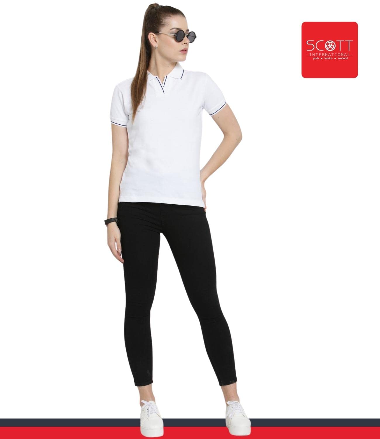 Scott International Women's 100% Organic Cotton Polo Shirt - Classic Collar, Regular Fit, Half Sleeve T-Shirt for Women | Breathable & Comfortable Casual Wear | Perfect for Office, Golf, and Everyday Outfits (White, XS)