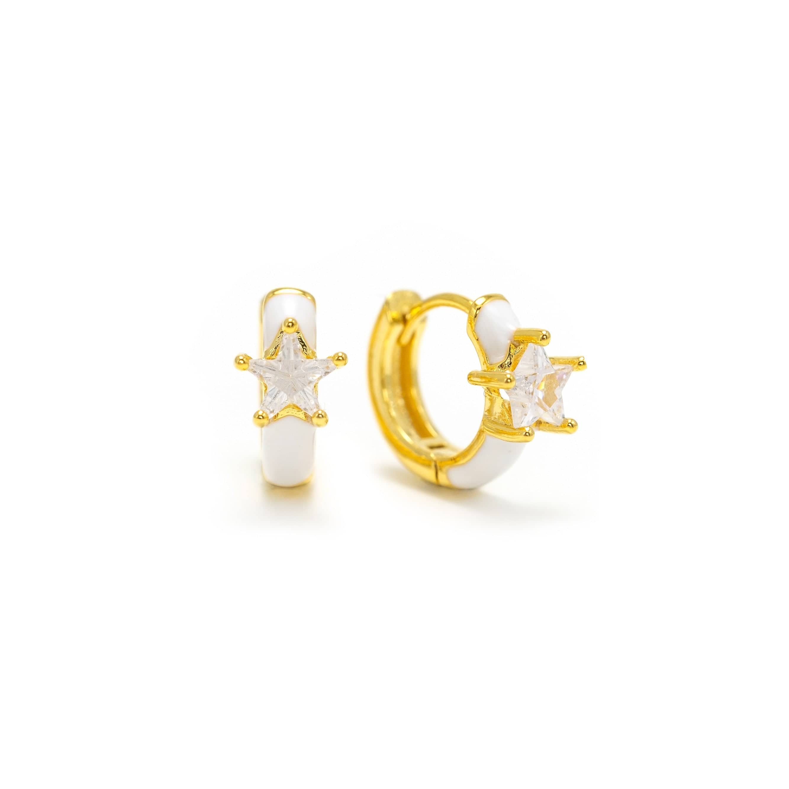 Star Enamel Huggie Hoop Earrings - Dainty Gold Plated Huggie Earrings for Women - Perfect for Everyday Wear, Date Night & Gifts