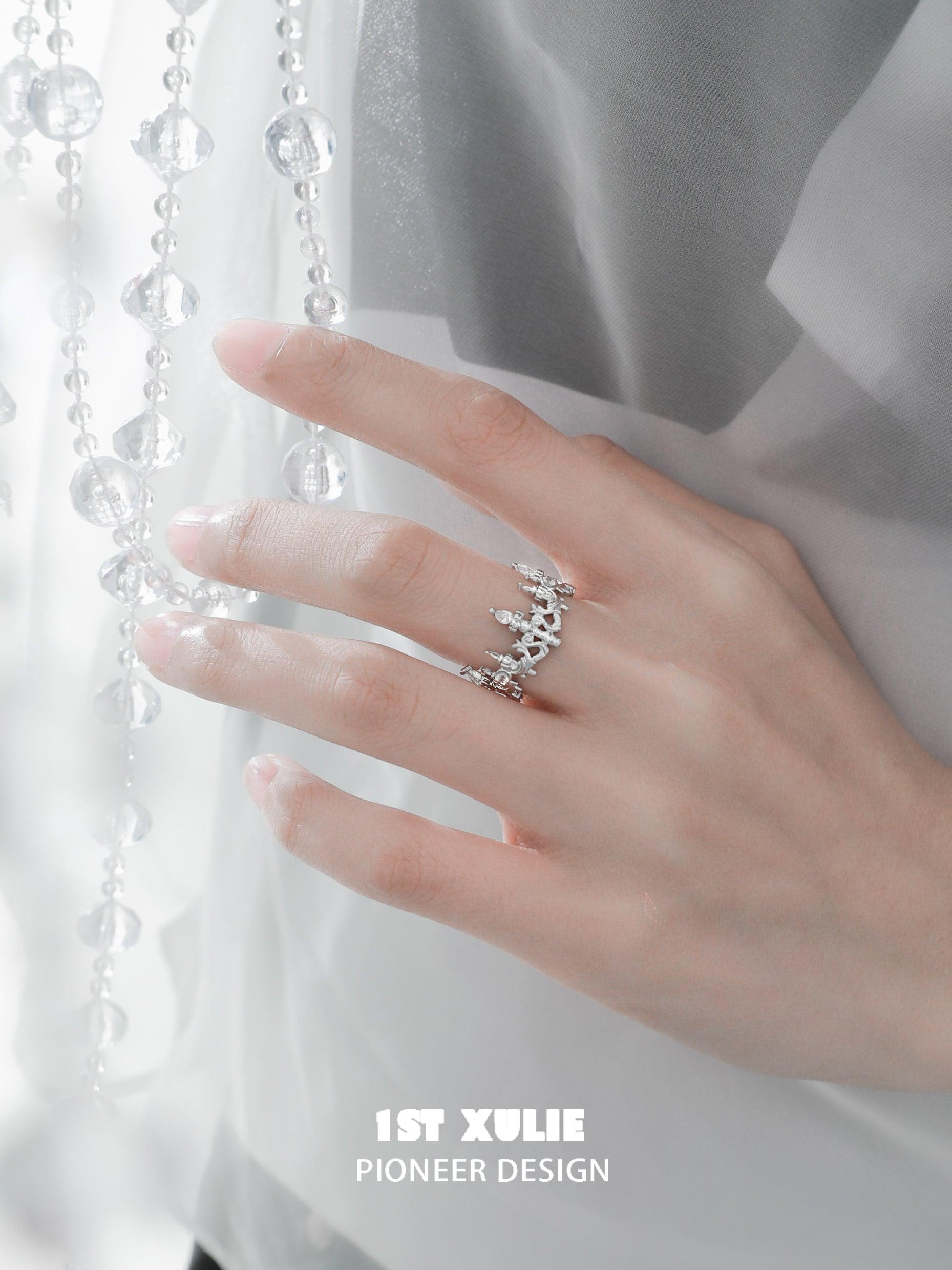 Crystal Palace S925 Sterling Silver Crystal Chandelier Rings for Women - Elegant Vintage Jewelry for Parties, Weddings & Special Occasions
