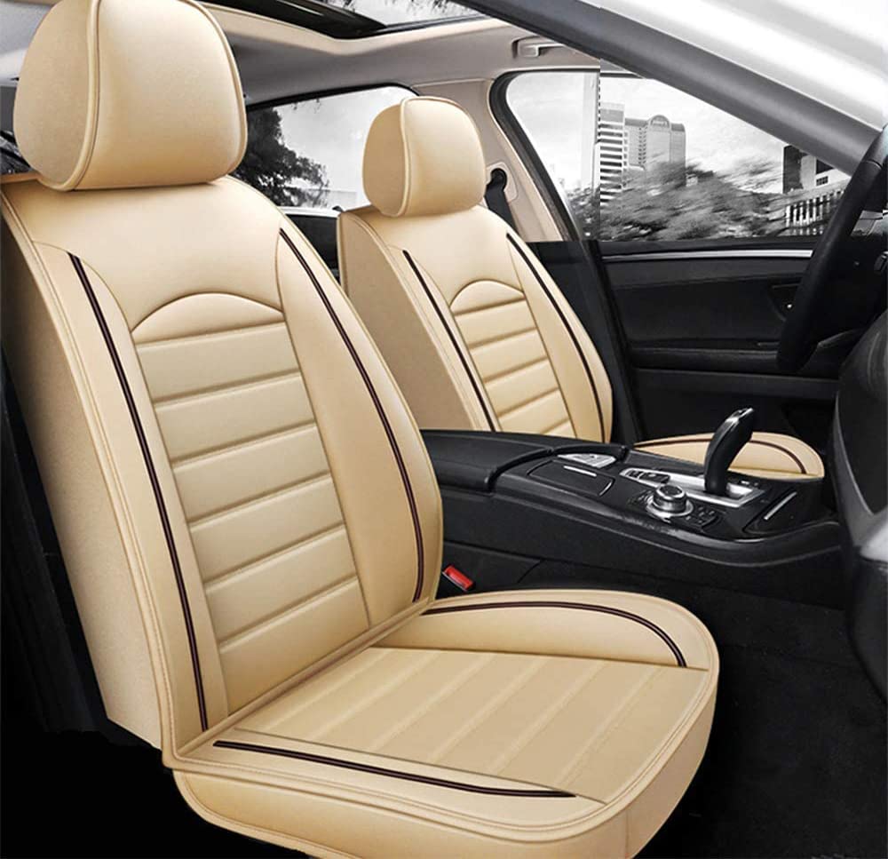 WillMaxMat Universal Faux Leatherette Car Seat Covers - Compatible with Chevrolet Trailblazer, Equinox, Tahoe, Malibu, Trax, Impala, Cruze, Sonic Sedan - Beige Color - Perfect for Daily Commuting, Road Trips & Car Interior Protection