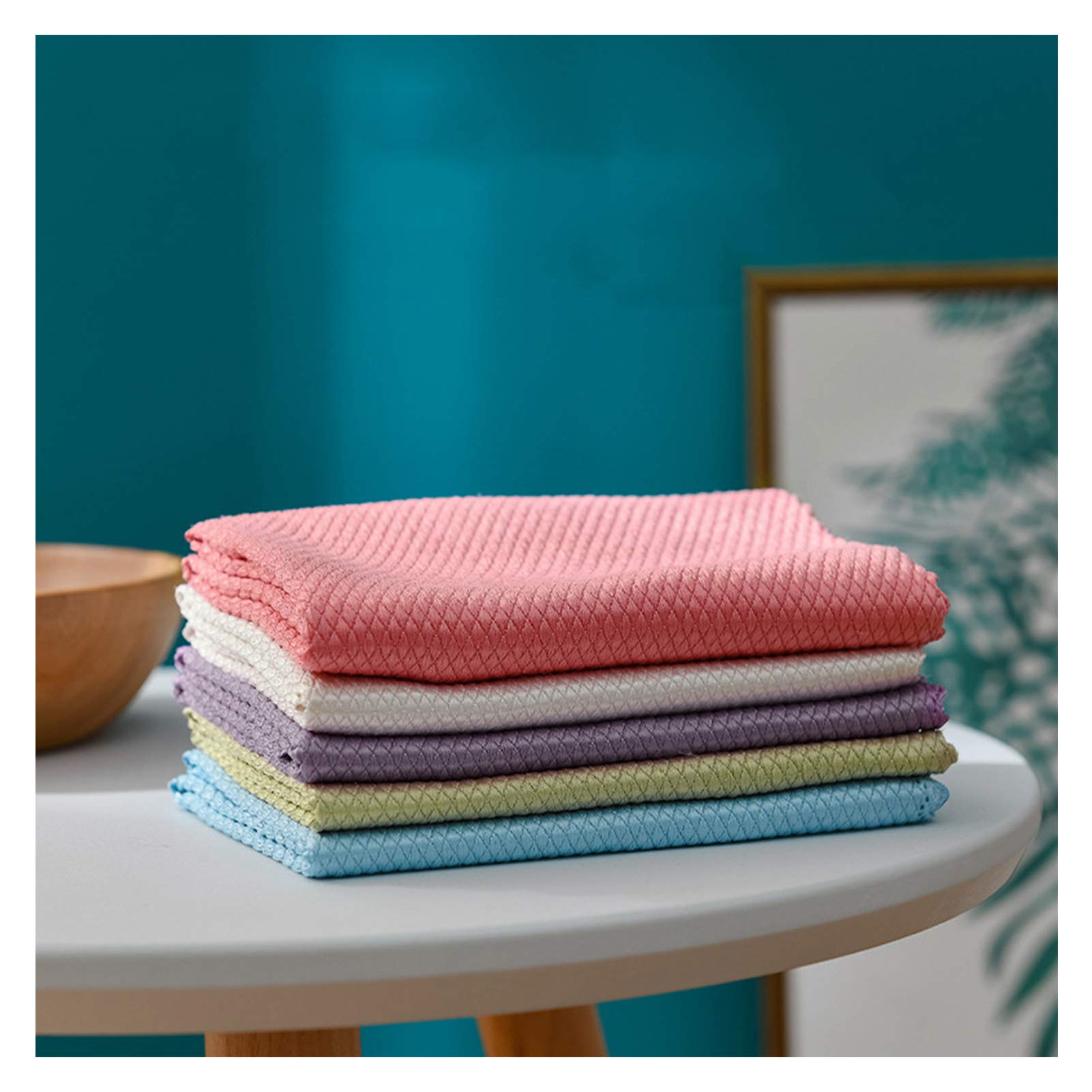 5-Pack Fish Scale Microfiber Cleaning Cloths - Super Absorbent, Lint-Free for Streak-Free Shine on Mirrors, Glass, Dishes & Screens (25x25cm) - Perfect for Home, Office, Car & Electronics Cleaning