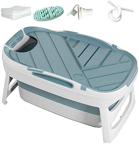 DPPAN Portable Foldable Bathtub - Stand Alone Soaking Tub with Thermostatic Cover, Space Saving Design for Adults - Perfect for Home Spa Relaxation, Bathroom Therapy & Small Space Living (Blue)