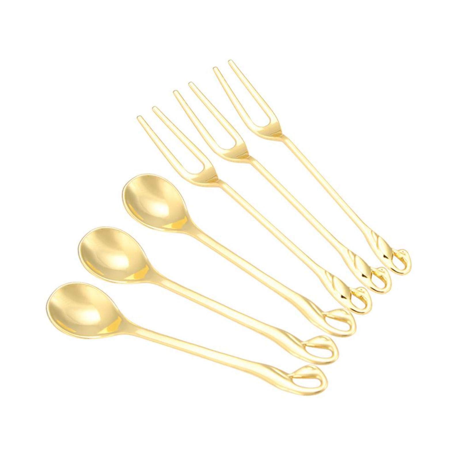 Elegant Swan-Shaped Metal Flatware Set - 3 Forks & 3 Spoons with Gold Holder for Coffee, Dessert, Dinner & Fruit | Stylish Tableware for Parties, Weddings & Home Decor