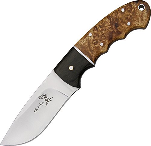 Elk Ridge ER-128 Outdoor Fixed Blade Knife - 8 Inch Full Tang 440 Stainless Steel Mirror Finish - Burl Wood Handle with Genuine Leather Sheath - Hunting, Camping, Survival Gear - Perfect for Bushcraft, Tactical Use & Outdoor Adventures