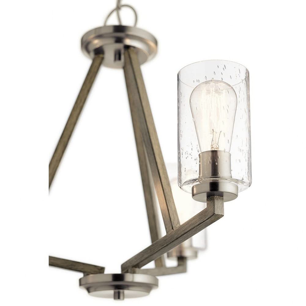 3-Light Modern Geometric Chandelier with Clear Seeded Glass in Distressed Antique Gray Finish - Perfect for Dining Room, Living Room, and Bedroom Lighting