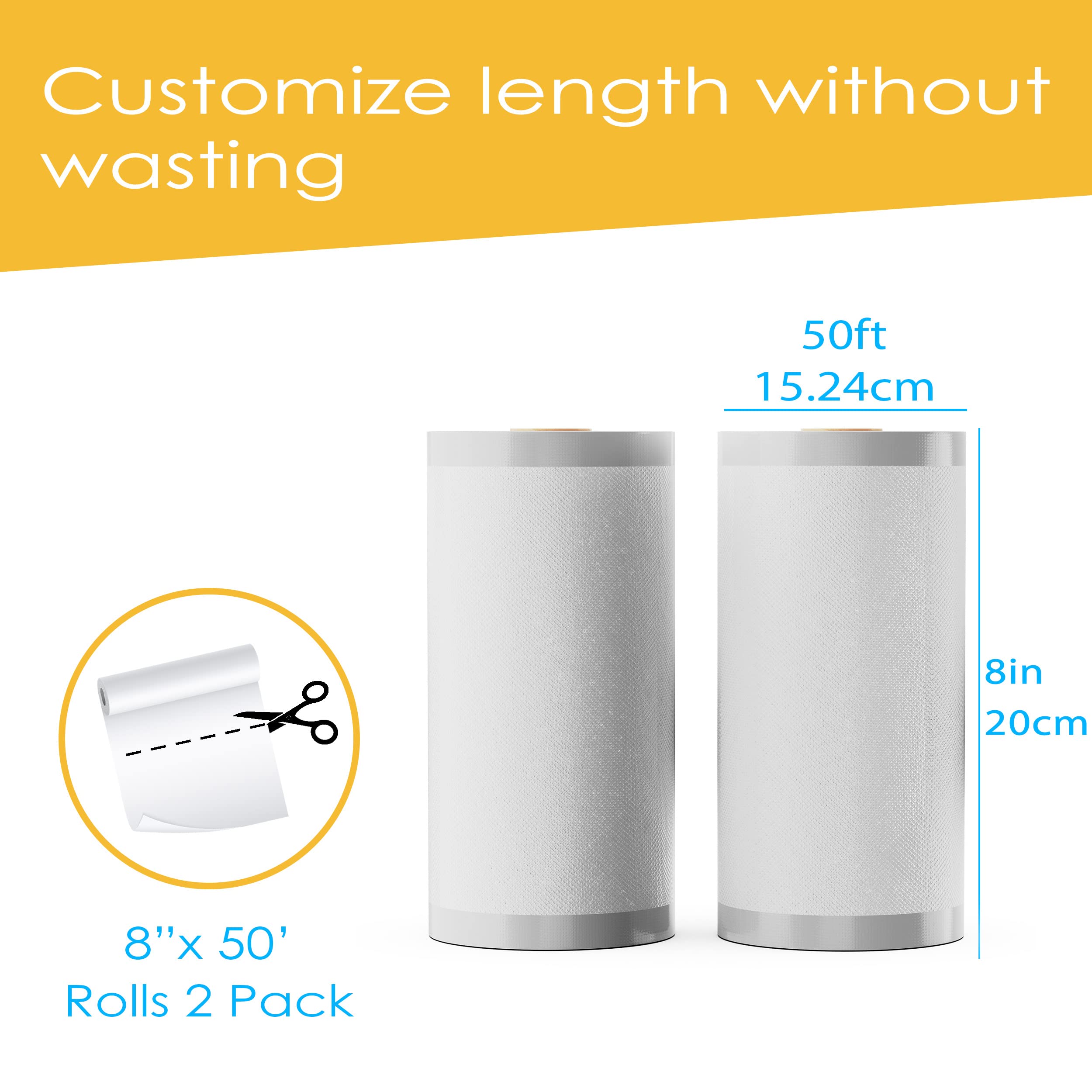 Premium Vacuum Sealer Bags & Rolls - 8x50 Inch Heavy Duty, BPA Free - Compatible with FoodSaver & Sous Vide Machines - Ideal for Food Storage, Freezer Meals & Air-Tight Sealing - 2 Pack for Cooking & Meal Prep