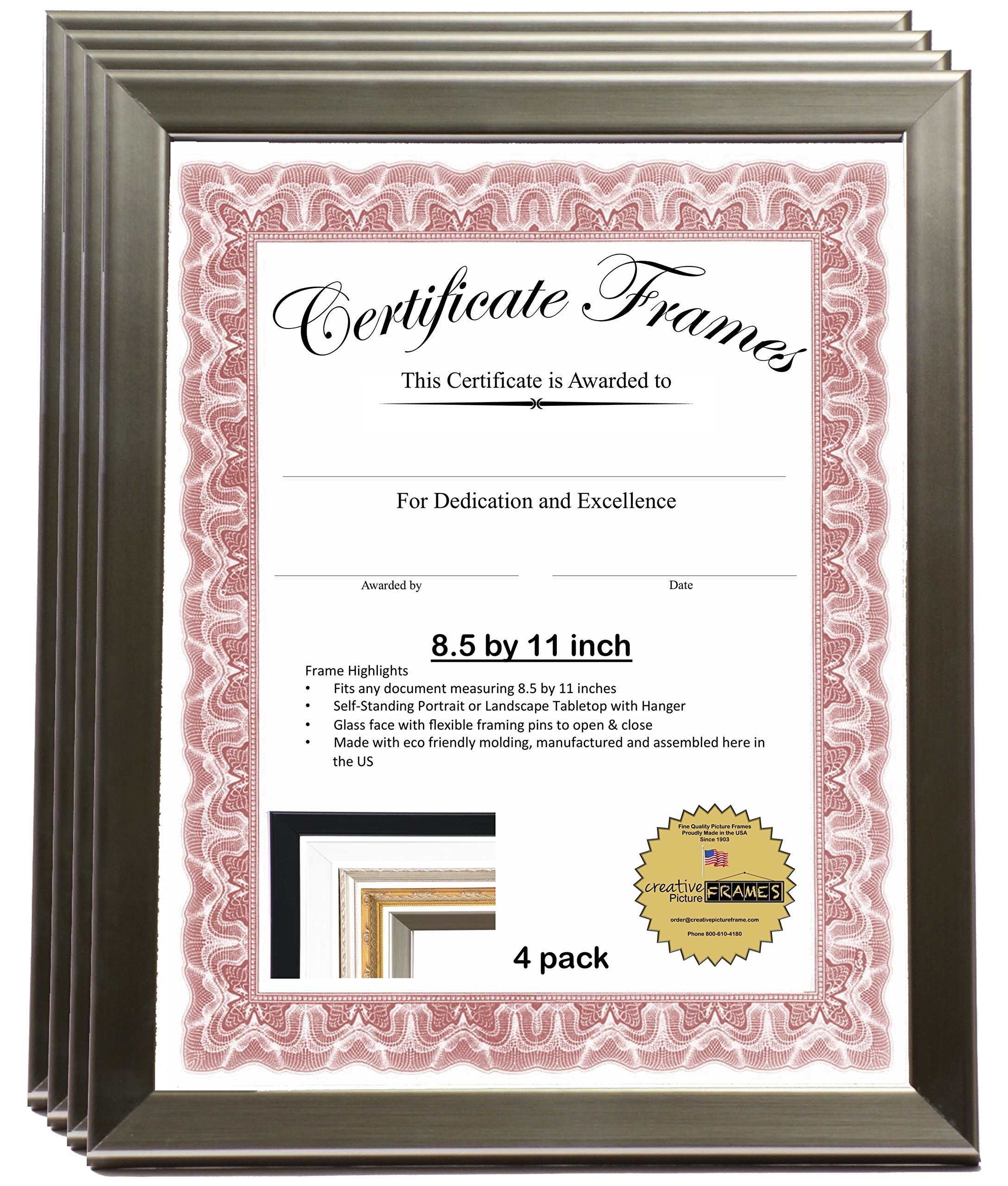 Premium 8.5x11 Inch Stainless Steel Certificate Frames (4-Pack) - Elegant Professional Display for Diplomas, Awards & Achievements - Perfect for Offices, Schools & Home Decor - Self Standing with Hanger