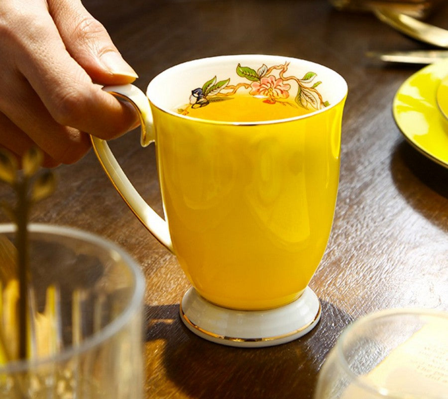 Elegant Yellow Bone China Porcelain Tea Cup - Royal Ceramic Mug for British Tea, Perfect for Afternoon Tea, Gifts & Home Decor