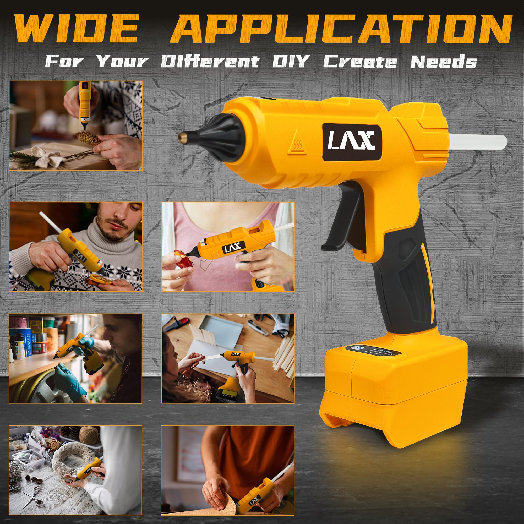 **20V Cordless Hot Glue Gun for Dewalt Battery - 100W Fast Heating Mini Glue Gun Kit with 20 Glue Sticks - Perfect for DIY Crafts, Home Repairs & Quick Fixes (Battery Not Included)**    *(Use Cases: Ideal for crafting, woodworking, home repairs, holiday decorations, school projects, and quick fixes on the go.)*