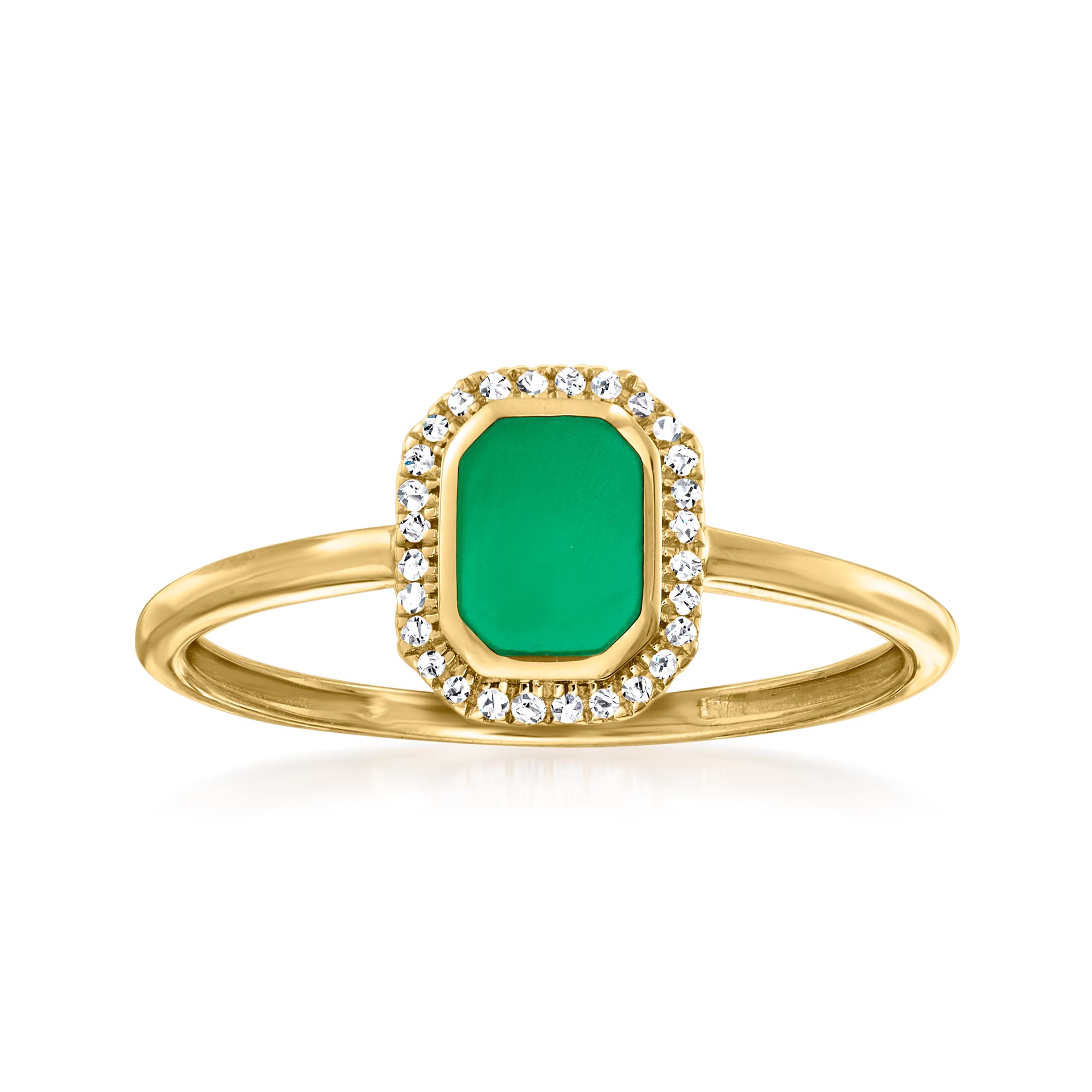 RS Pure by Ross-Simons 14K Yellow Gold Green Enamel Ring with Diamond Accents - Perfect for Weddings, Anniversaries & Special Occasions