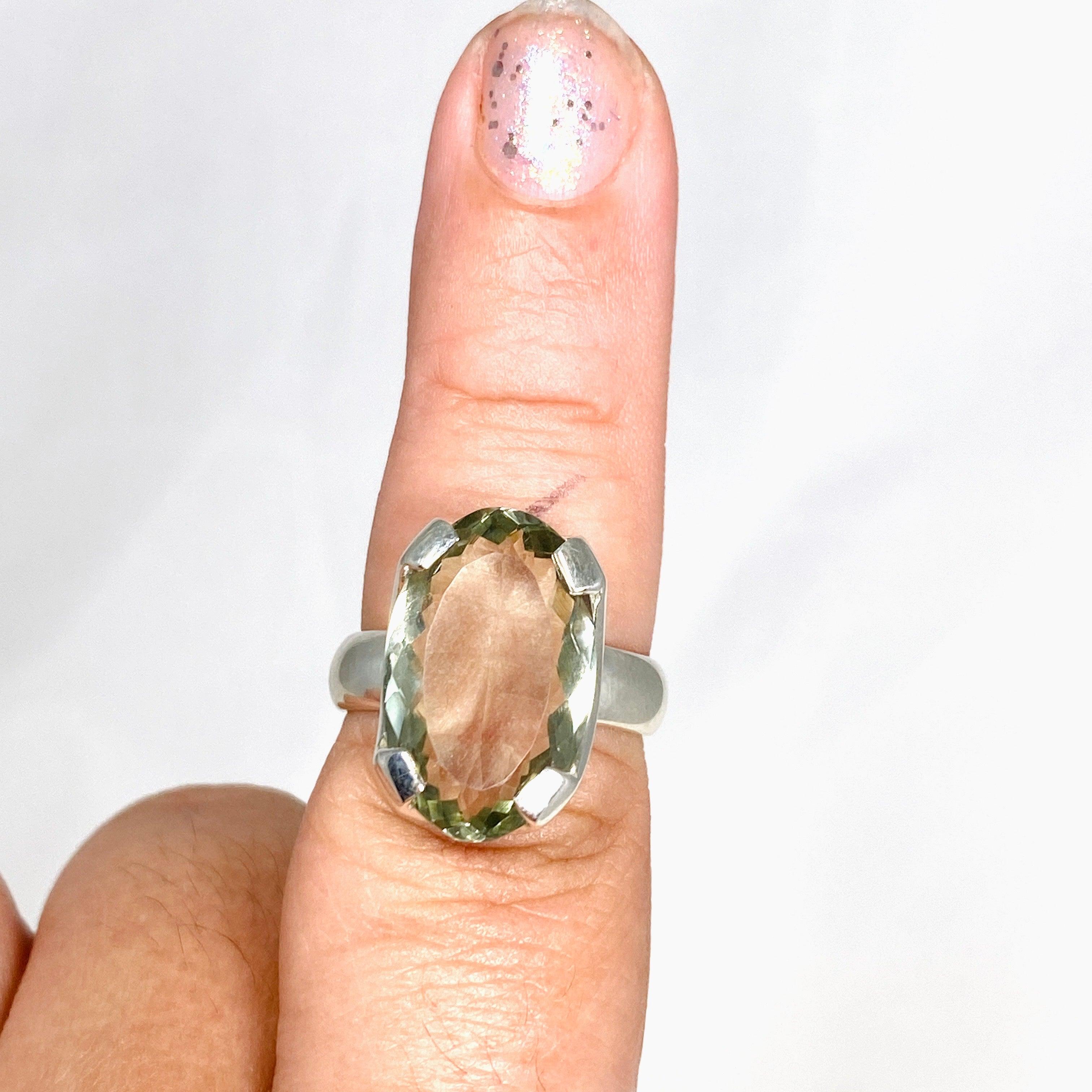 Prasiolite (Green Amethyst) Oval Faceted Ring - Size 8 - KRGJ3169 - Elegant Jewelry for Women, Perfect for Weddings, Parties & Special Occasions