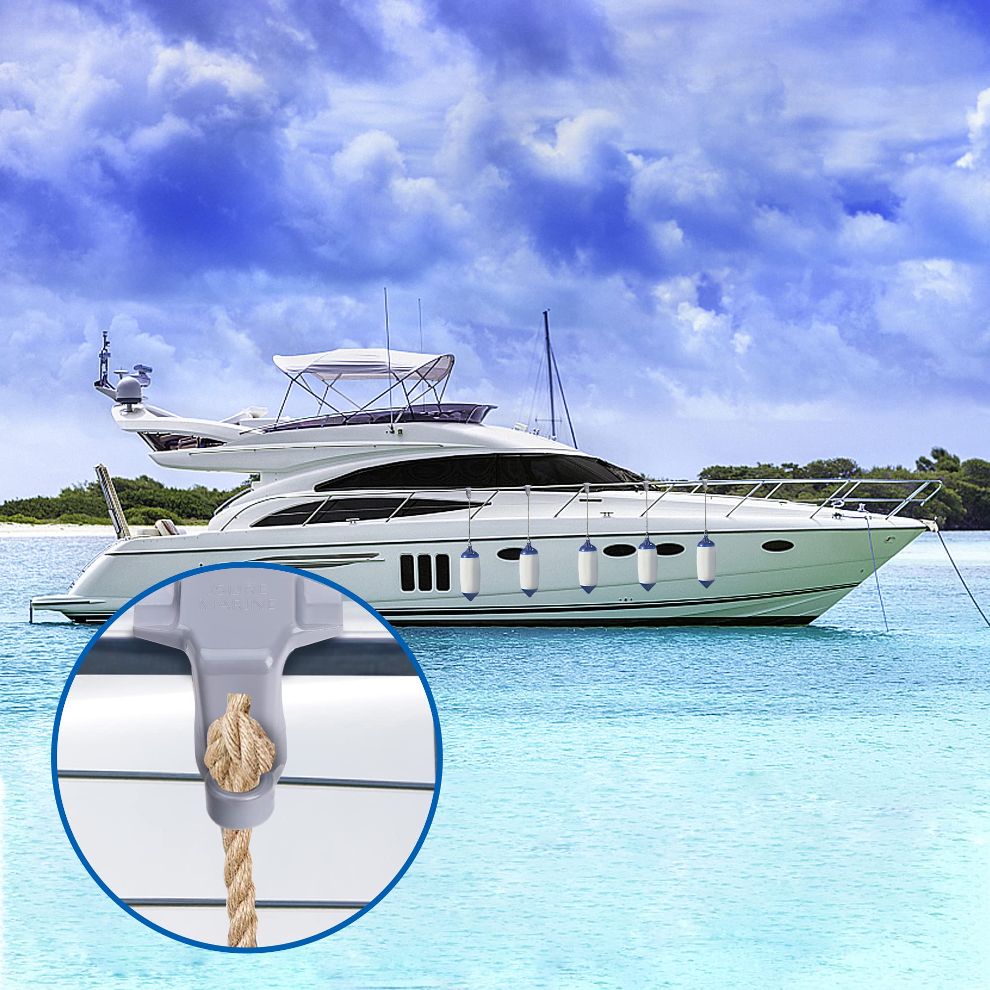 Watayo 4-Pack Adjustable Pontoon Boat Fender Clips - Heavy Duty Square Rail Bumper Hangers for Secure Docking - Perfect for Pontoon Boats, Docks & Marine Use