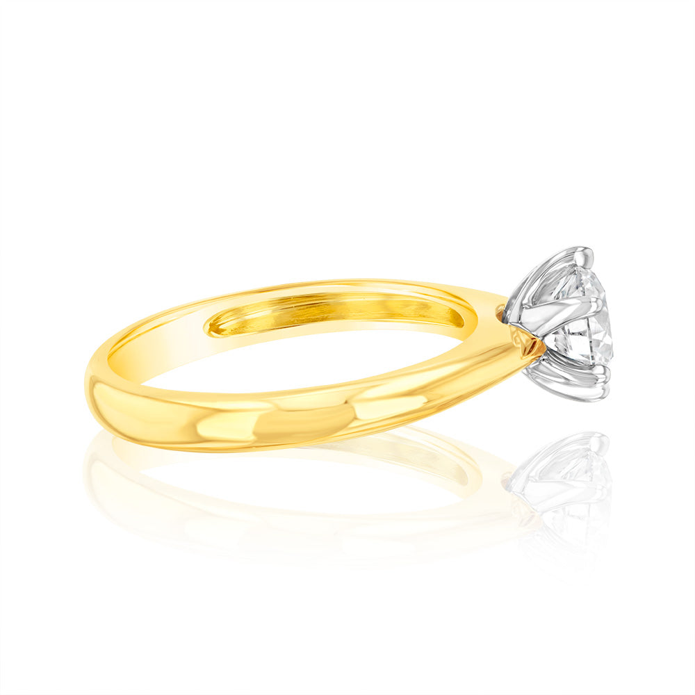 18K Yellow Gold 0.80 Carat Diamond Solitaire Engagement Ring - 6 Prong Knife Edge Setting for Wedding, Proposal & Anniversary Gifts