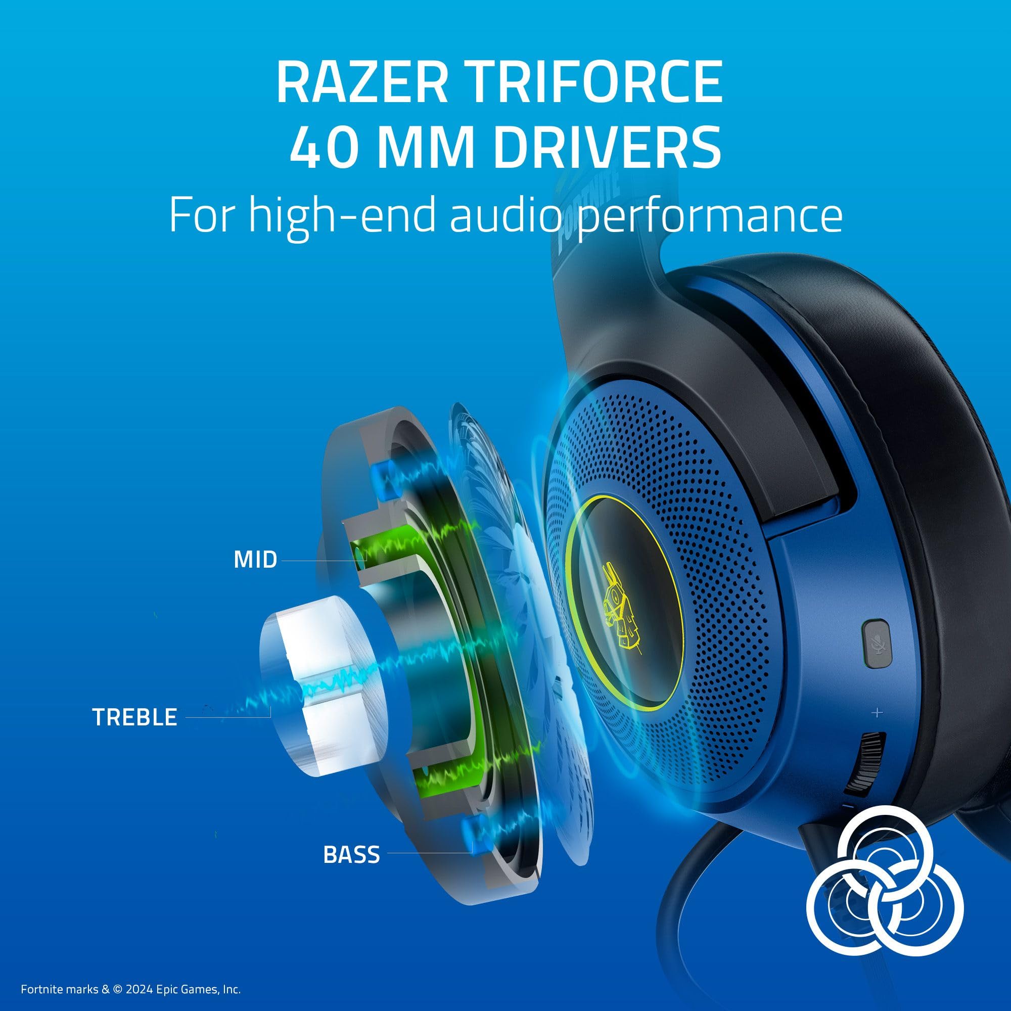 Razer Kraken V3 X Fortnite Edition Wired USB Gaming Headset - Ultra Lightweight Headphones with TriForce 40mm Drivers & HyperClear Mic - RGB Lighting for PC, PS5, Xbox Series X - Perfect for Fortnite Gaming & Streaming