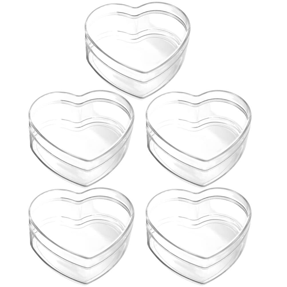 BESPORTBLE 5-Piece Heart Shaped Clear Candy Jewelry Storage Box - 8.5x8x4cm Transparent Wedding Favor Container - Perfect for Bridal Showers, Birthday Party Favors & Gift Packaging