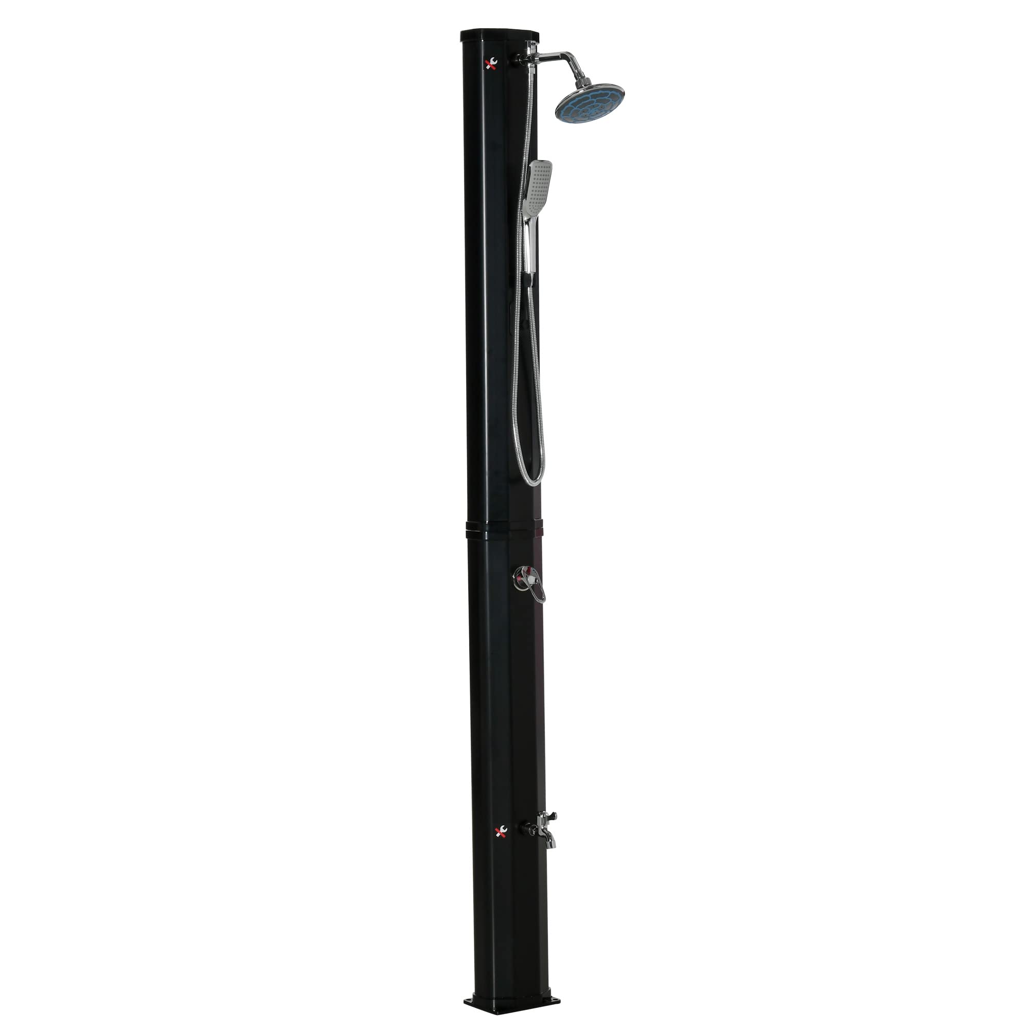 Outsunny 7ft Solar Outdoor Shower with 360° Rotating Rainfall & Handheld Spray - Adjustable Temperature & Pressure - 9.2 Gallon Capacity for Backyard, Pool, Beach, Camping & RV Use