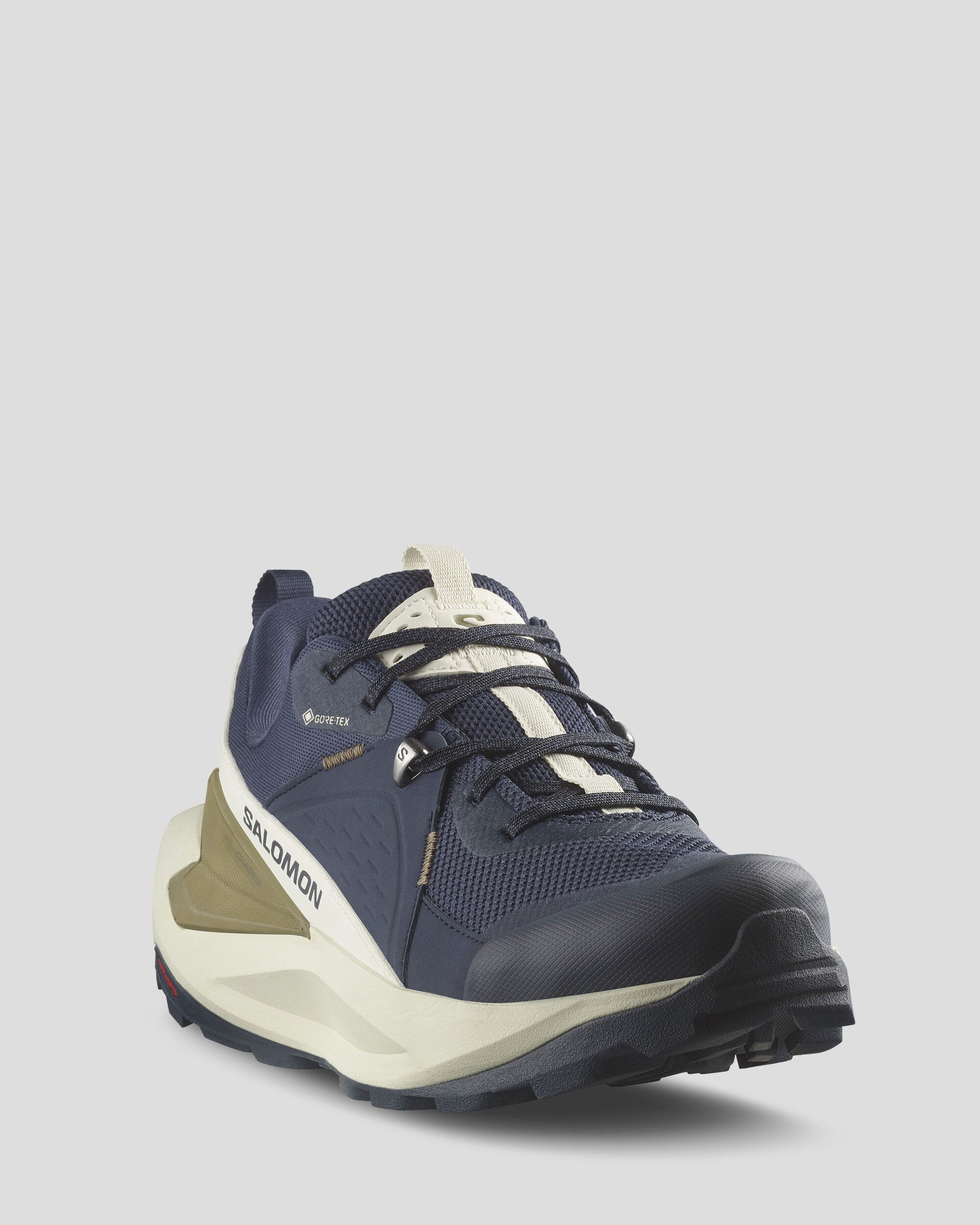 Men's Salomon Elixir GTX Waterproof Hiking Shoes - Blue Nights/Almond Milk/Gothic Olive | Lightweight Trail Running & Outdoor Adventure Footwear