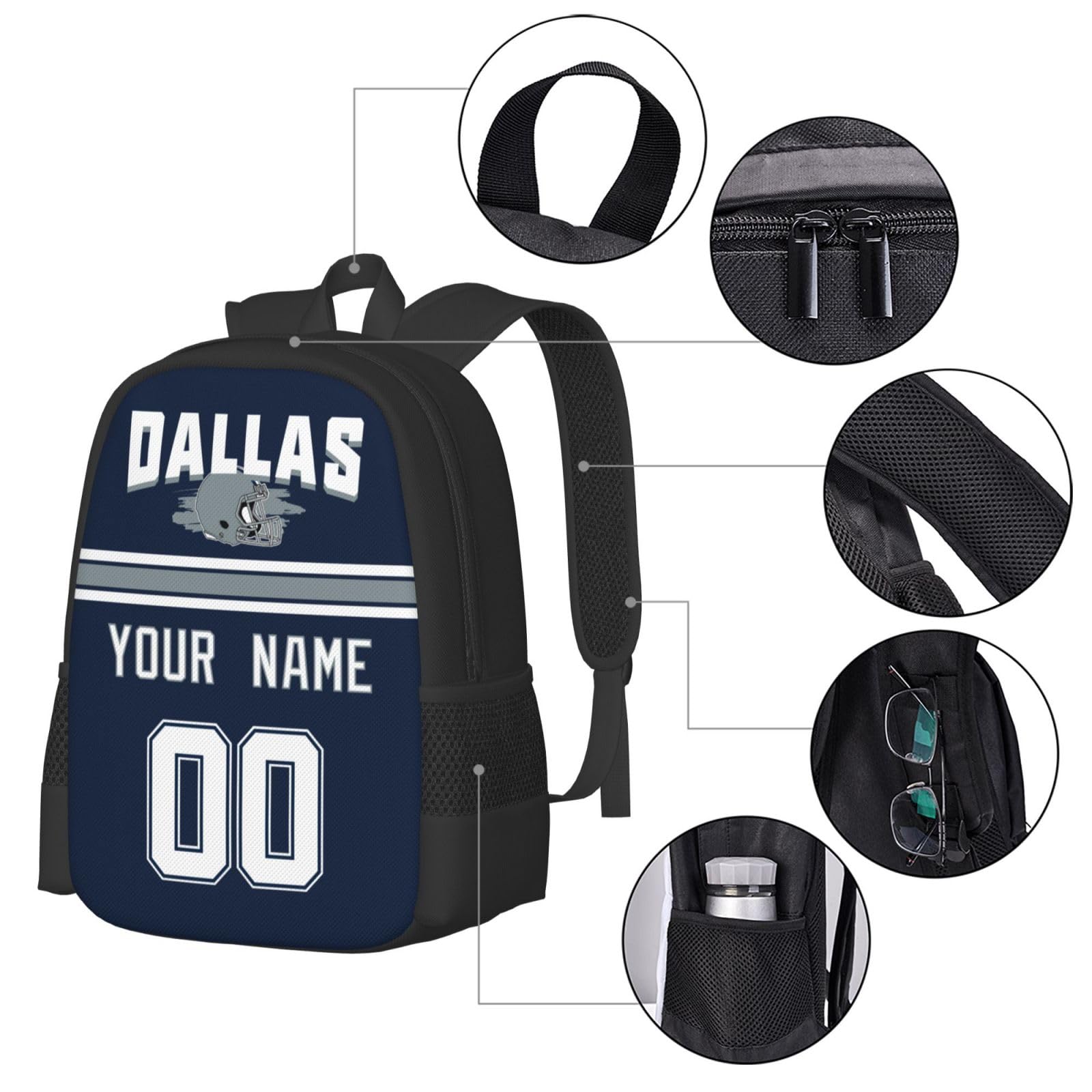 Custom Personalized Dallas Backpack with Name & Number - Stylish Unisex Gift for Men & Women - Perfect for Travel, Work & School