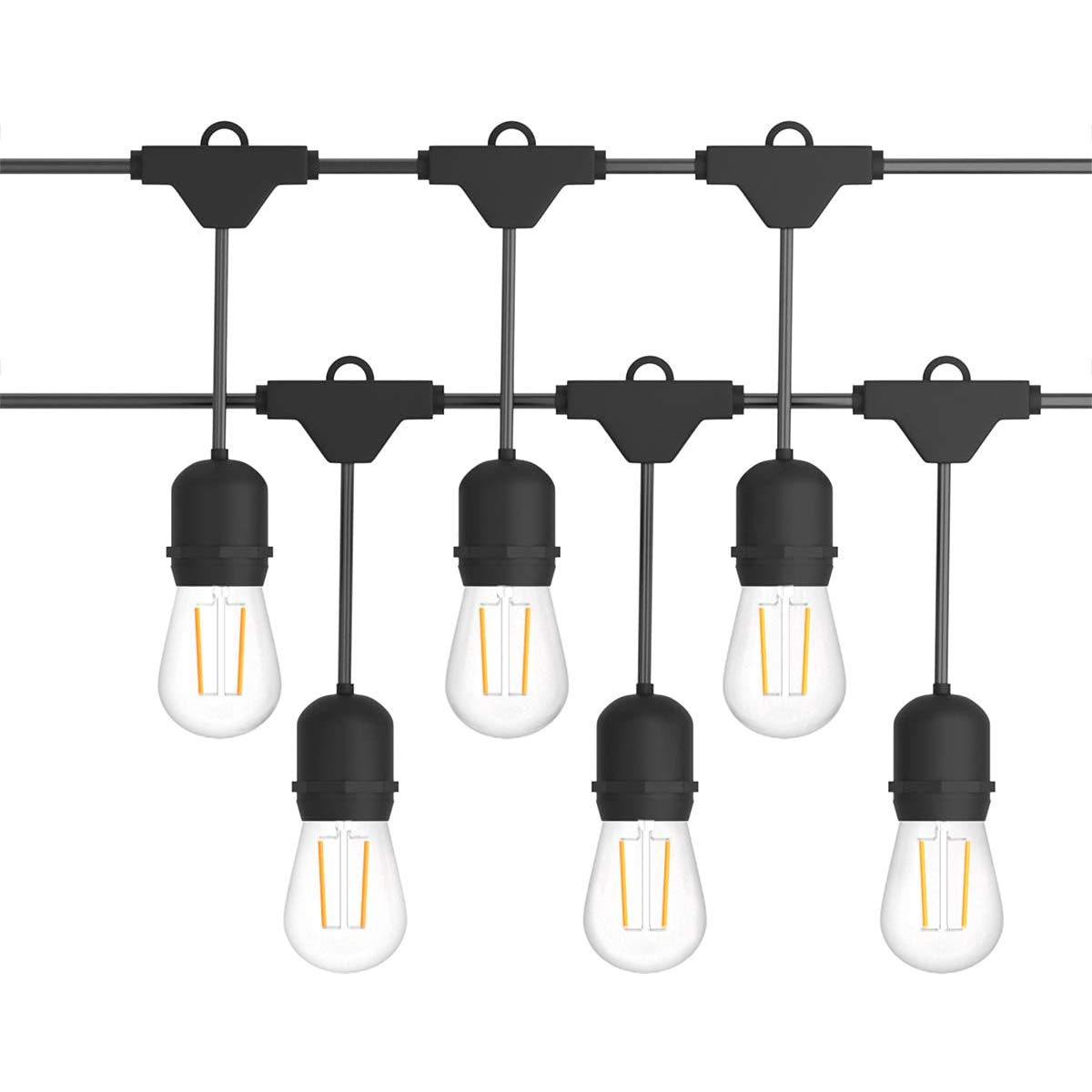 Costzon 48 Ft Waterproof LED String Lights - Commercial Grade Outdoor Decorative Lighting with 15 Hanging Sockets & 16 S14 2W LED Bulbs (UL Listed, 2 Pack) - Perfect for Garden, Café, Wedding, Mall, and Patio Decorations