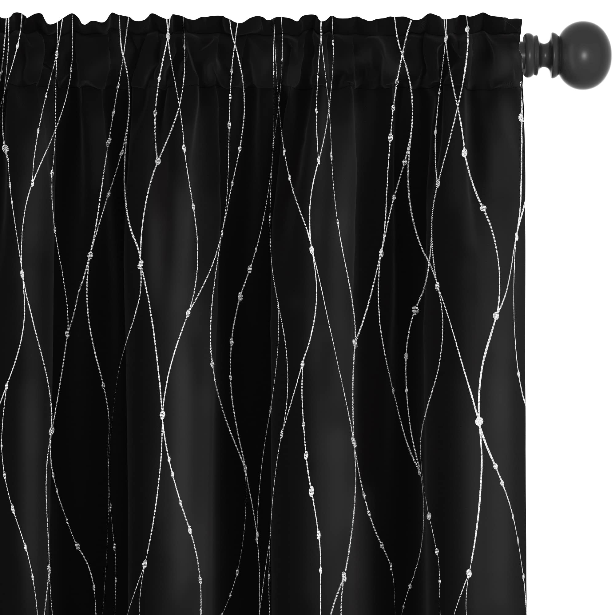 Deconovo Black Wave Line with Dots Printed Bedroom Curtains - 2 Panel Set (42
