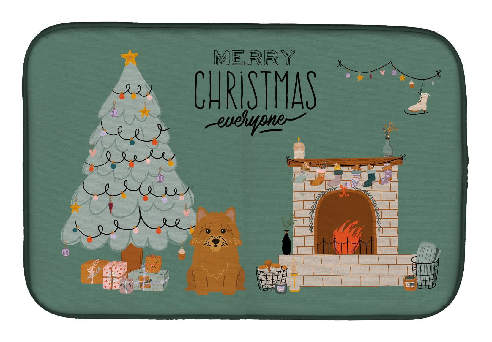 Norwich Terrier Christmas Dish Drying Mat - Absorbent Kitchen Counter Pad, 14x21