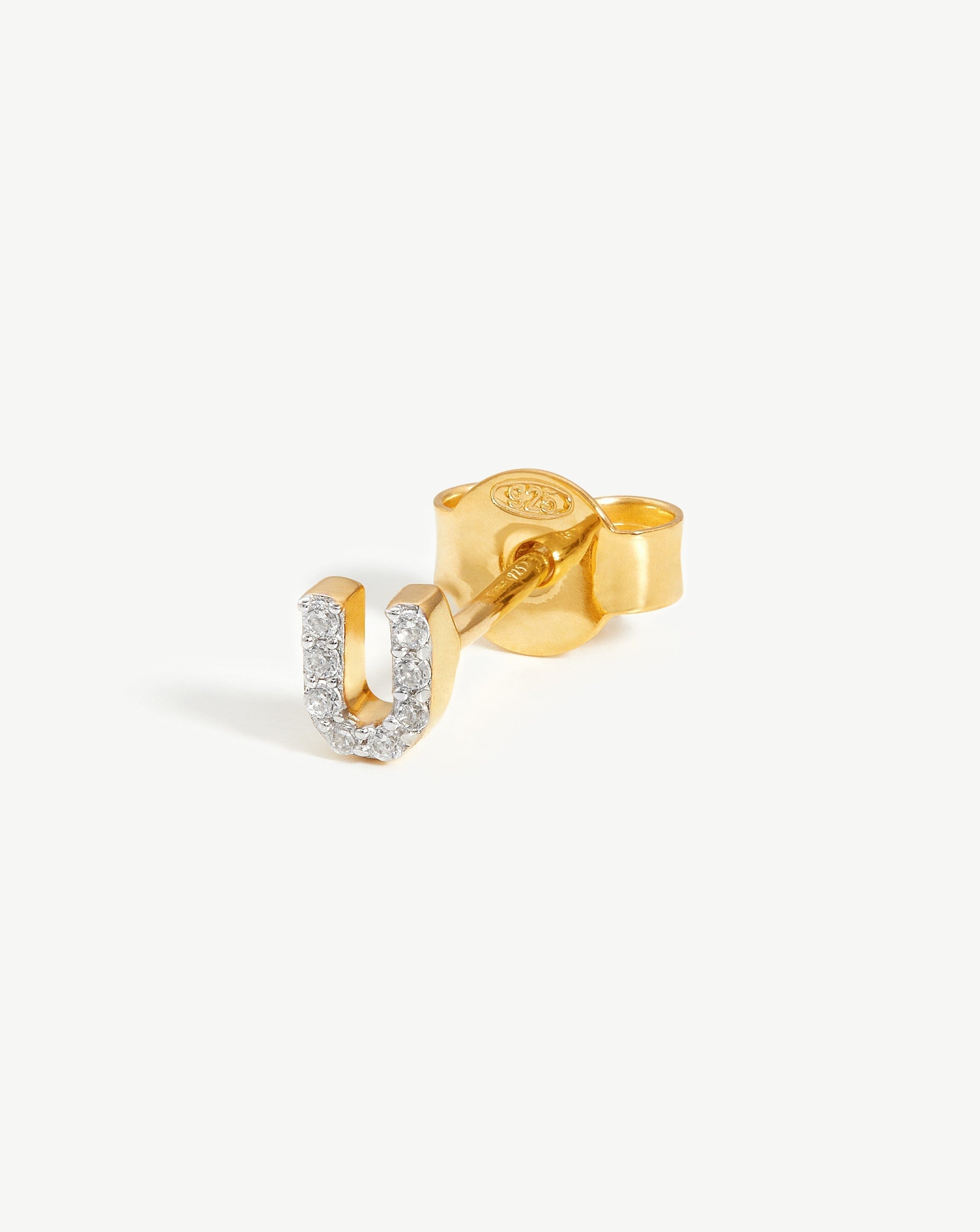 Pave Initial Single Stud Earring - Personalized Initial U | 18k Gold Vermeil & Cubic Zirconia - Elegant Monogram Jewelry for Women, Perfect Gift for Birthday, Anniversary & Special Occasions