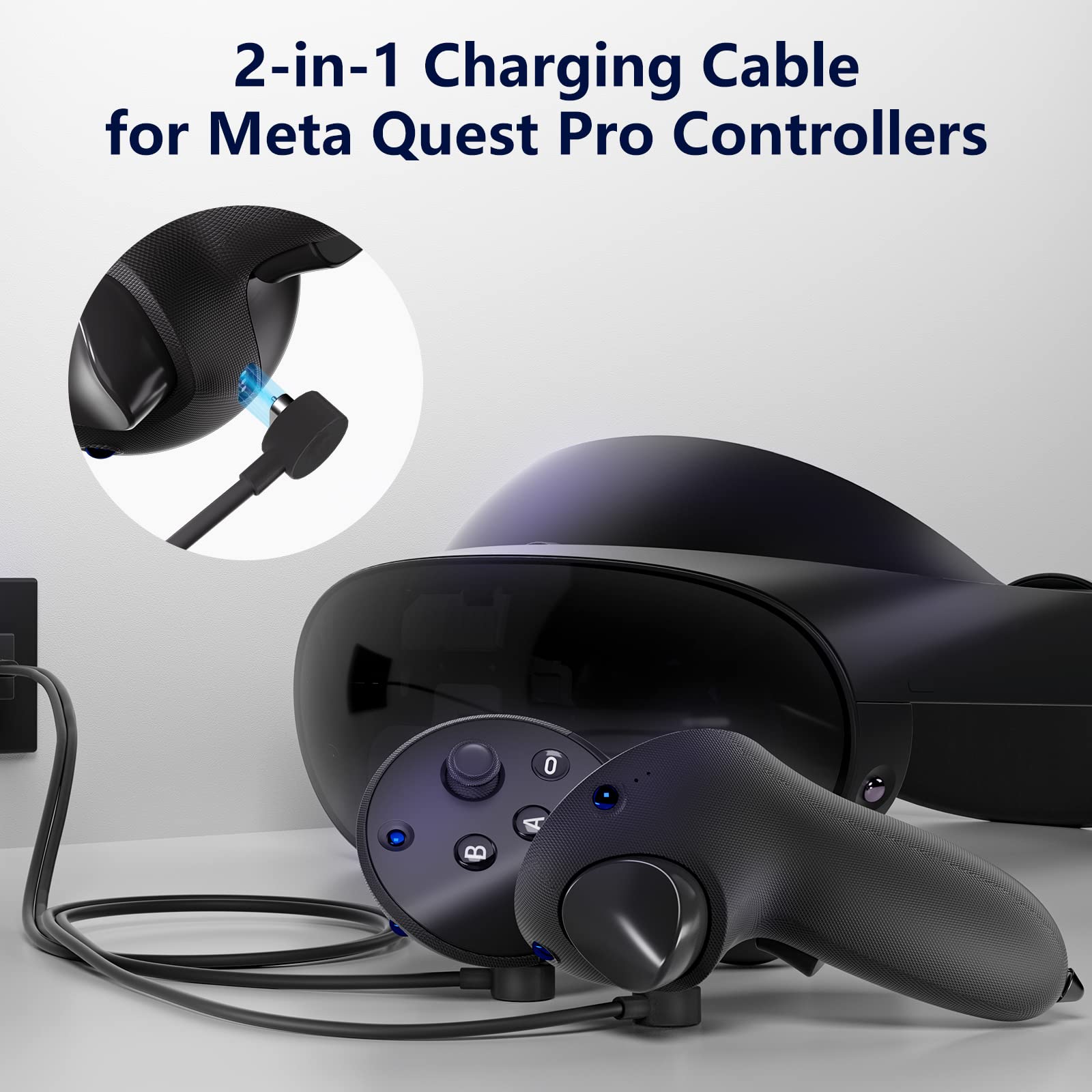 2-in-1 Charging Cable for Meta Quest Pro Controllers | Durable & Safe Dual USB-C Cable | Fast Simultaneous Charging | Compatible with Quest Pro Accessories & Protective Cases | Perfect for VR Gaming & Travel Charging