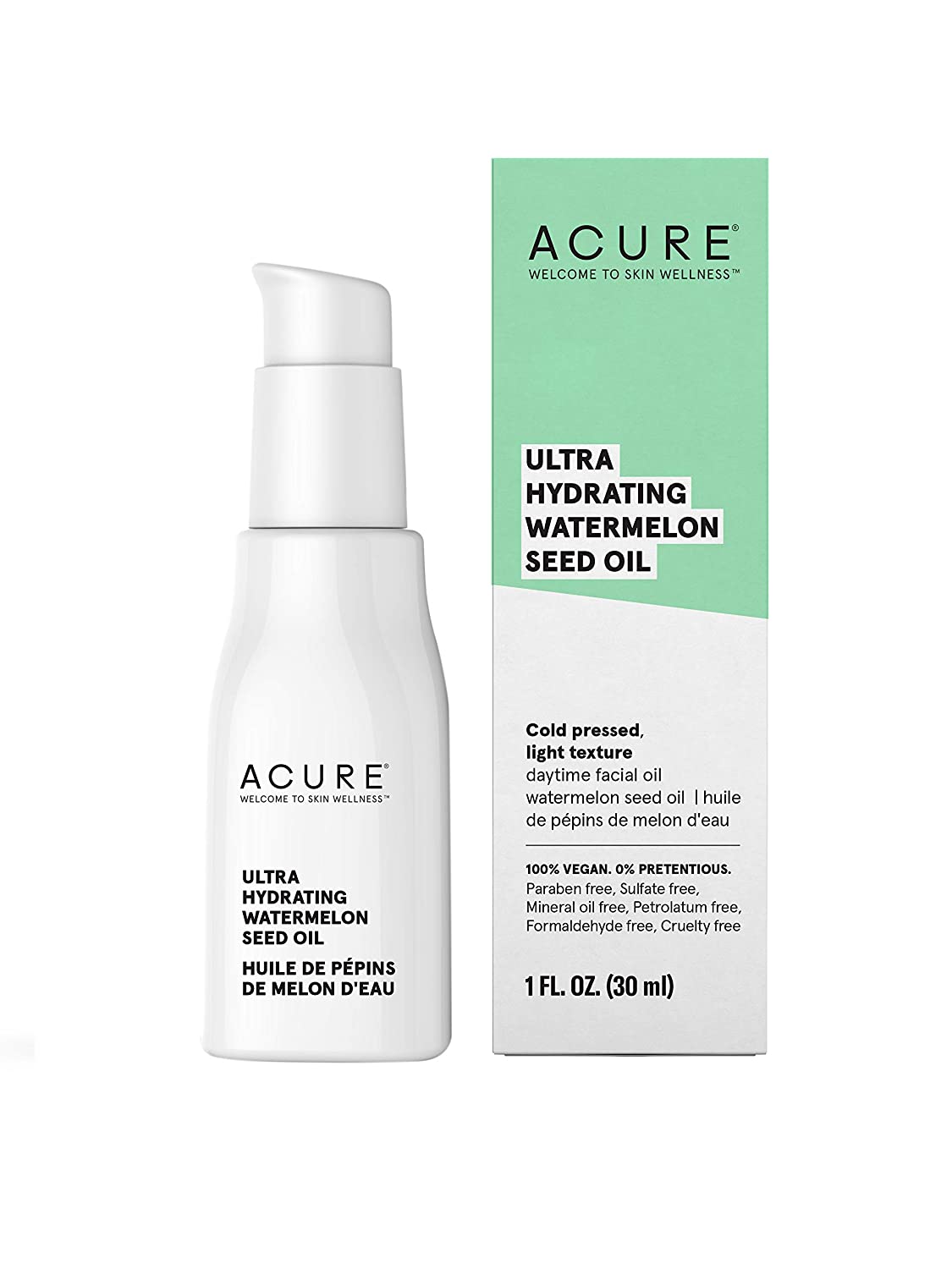 Acure Ultra Hydrating Watermelon Seed Oil for Face & Hair - Organic Cold Pressed Facial Serum & Hair Treatment for Dry Skin & Damaged Hair - Perfect for Night Routine & DIY Beauty Recipes