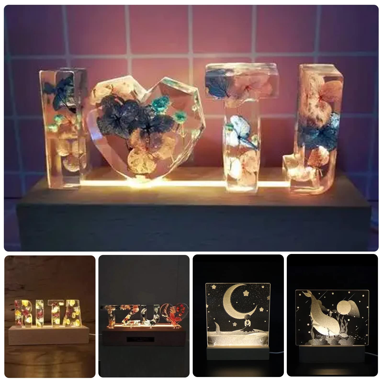 11.81 Inch LED Light Display Base - 2 Pack Wooden Pedestal for Acrylic & Glass Art, USB-Powered Night Light with Switch - Perfect for 3D Crystal Displays, Home Decor, and Gift Presentations
