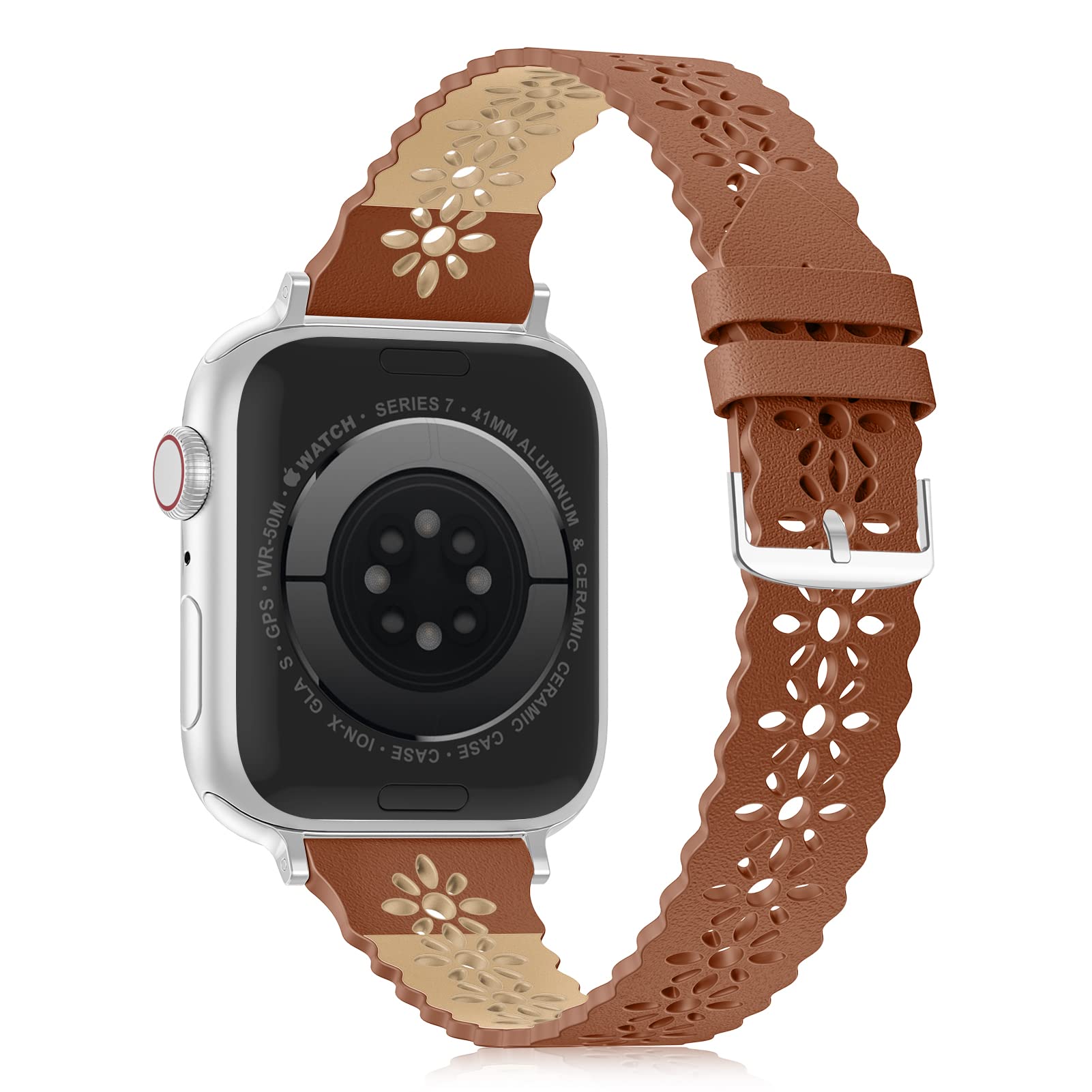 Bandiction Genuine Leather Apple Watch Band - Compatible with 38mm 40mm 41mm 42mm 44mm 45mm 49mm Models, Slim Lace Design with Classic Clasp for Women - Perfect for iWatch Series Ultra/SE/8/7/6/5/4/3/2/1 - Ideal for Workouts, Office Wear & Everyday Fashion