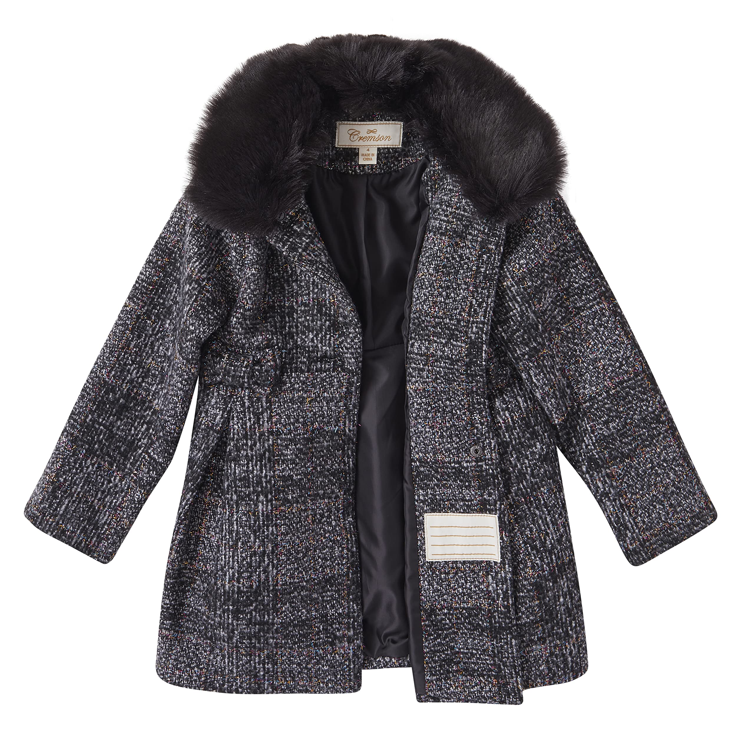 Cremson Girl's Wool-Look Winter Princess Bow Dress & Pea Coat Jacket with Faux Fur Collar - Perfect for Holiday Parties, Christmas Photos & Winter Weddings