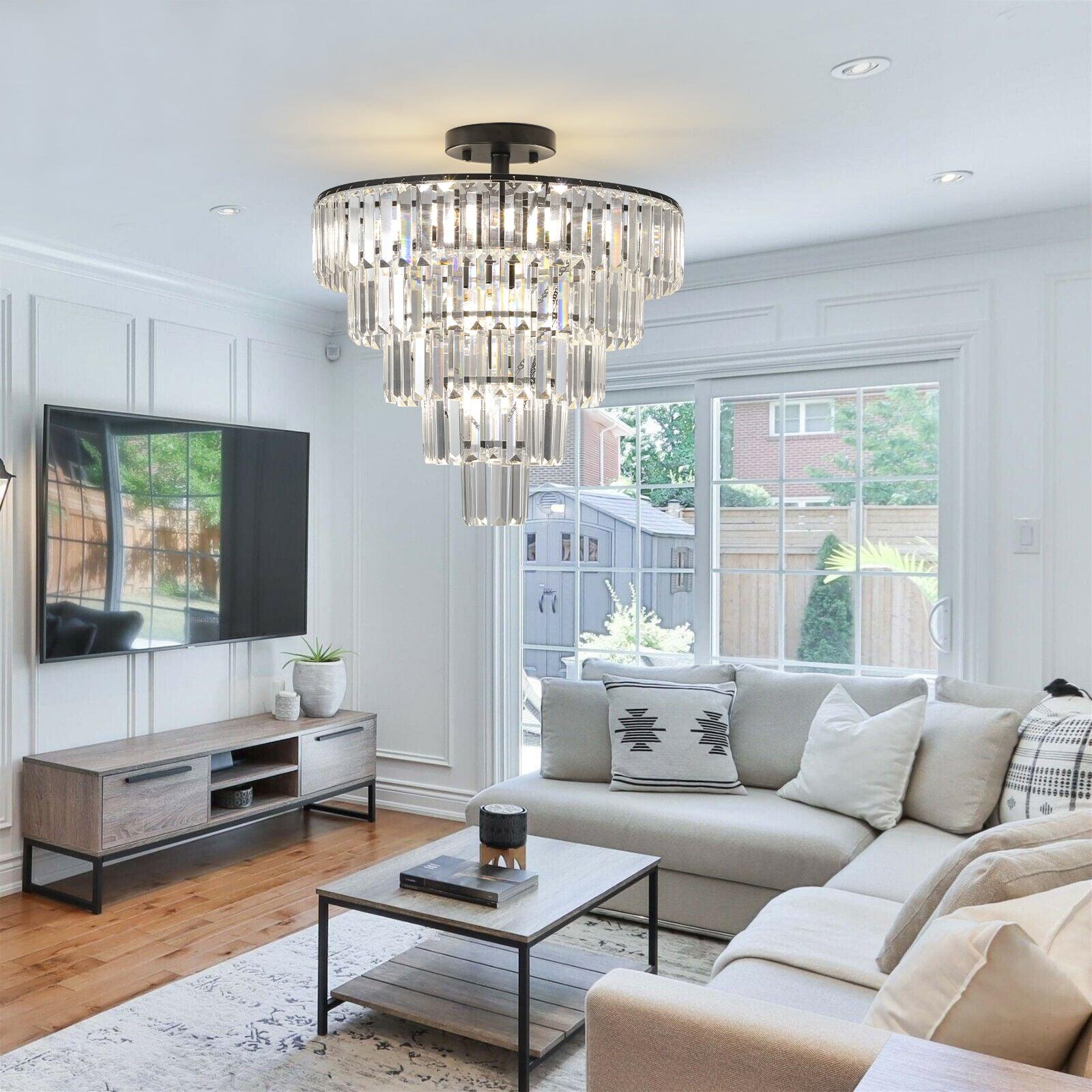 Modern Black Large Crystal Chandelier - Elegant Lighting Fixture for Dining Room, Living Room & Bedroom | Bulbs Not Included | Perfect for Weddings, Luxury Homes & Interior Decor
