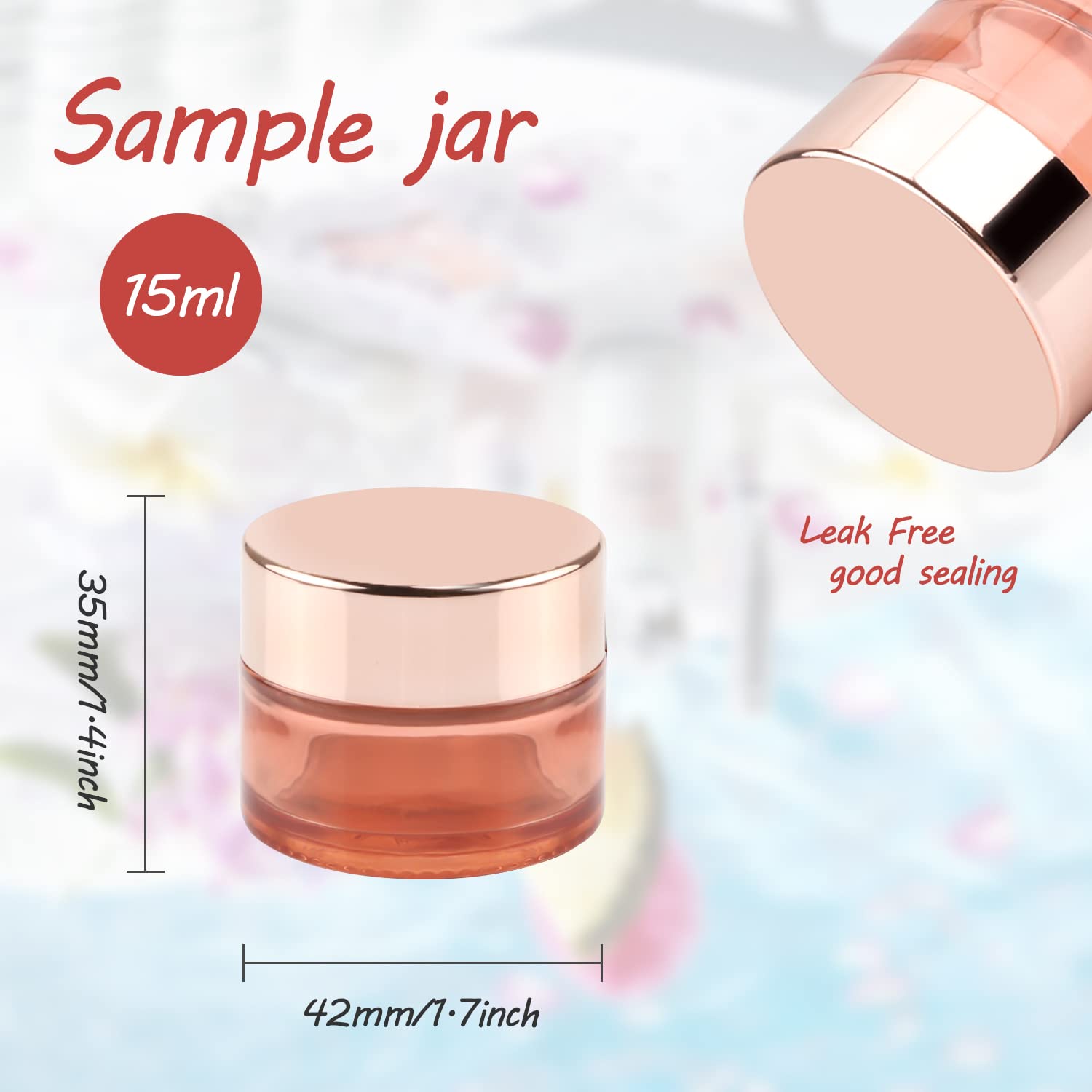 12 Pack 0.5 oz Pink Glass Jars with Rose Gold Lids - Refillable Cosmetic Containers for Face Cream, Lotion, Moisturizer & Ointment | Sample Jars with Inner Liner | Perfect for DIY Skincare, Travel Size Products & Gift Packaging