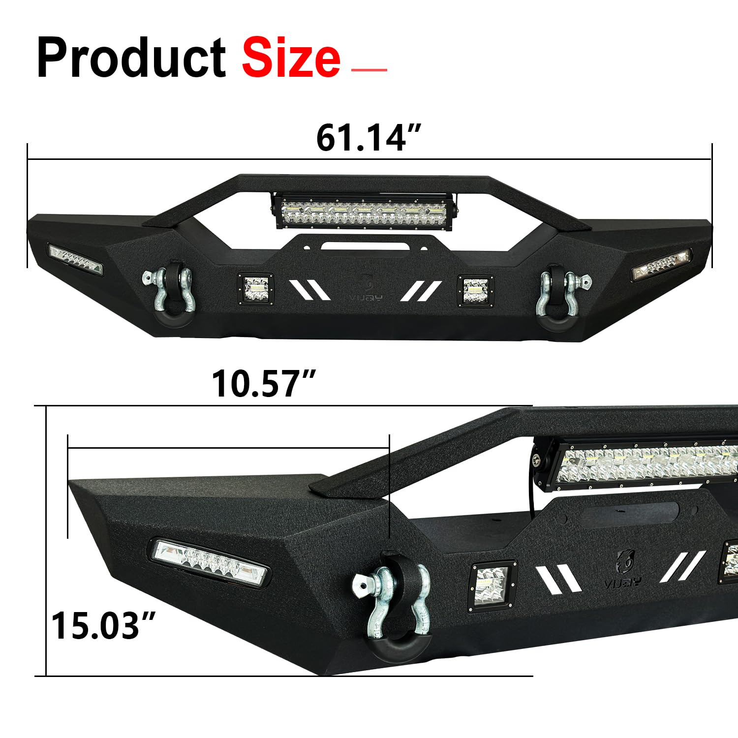 Black Textured Front Bumper with Winch Plate, LED Lights & D-Rings for 2007-2025 Jeep Wrangler JK/JKU/JL/JLU & 2020-2025 Gladiator JT - Off-Road Adventure & Daily Driving Upgrade