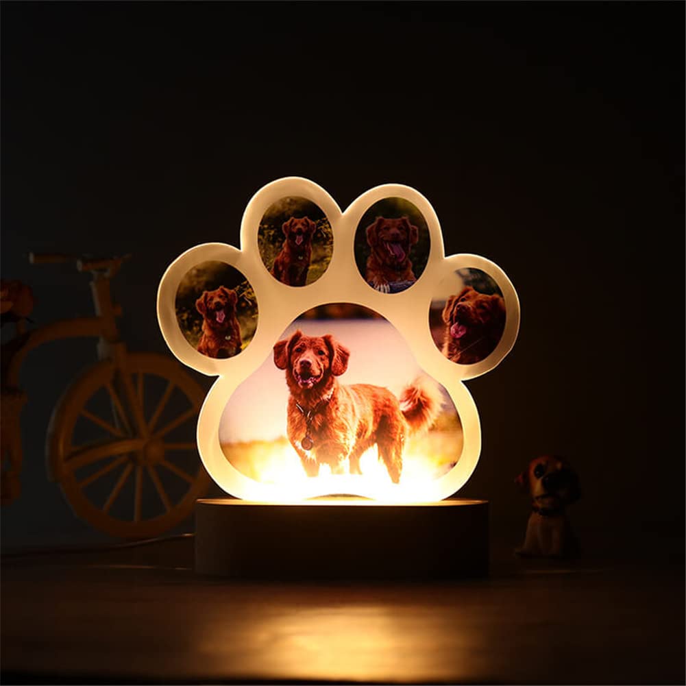 **Custom Dog Paw Night Light with Personalized Photo - Acrylic Pet Memorial Lamp for Dog Lovers - Perfect for Bedroom, Nursery & Pet Memorial Decor**